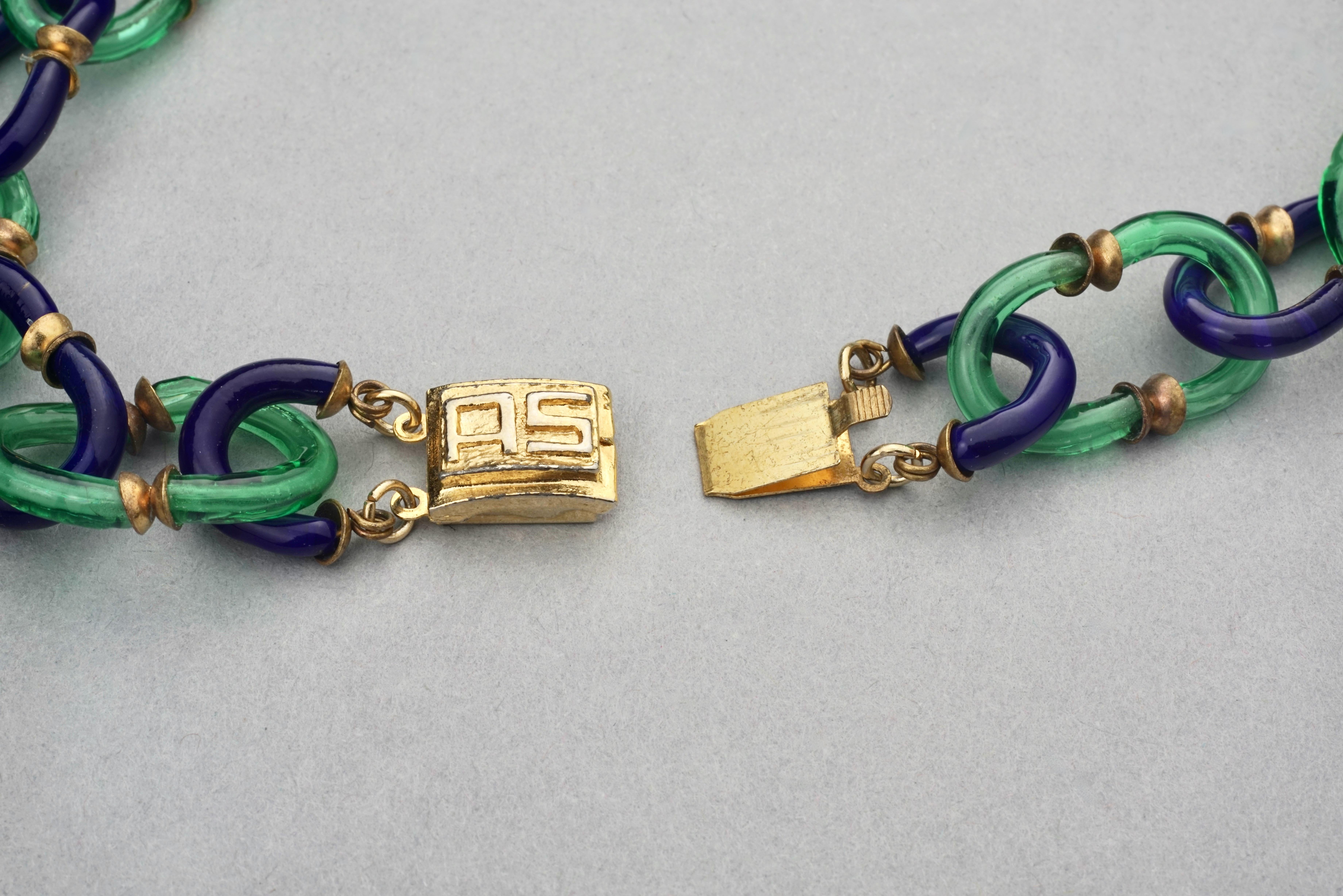 Vintage ARCHIMEDE SEGUSO for CHANEL Murano Blue Green Glass Linked Necklace 5