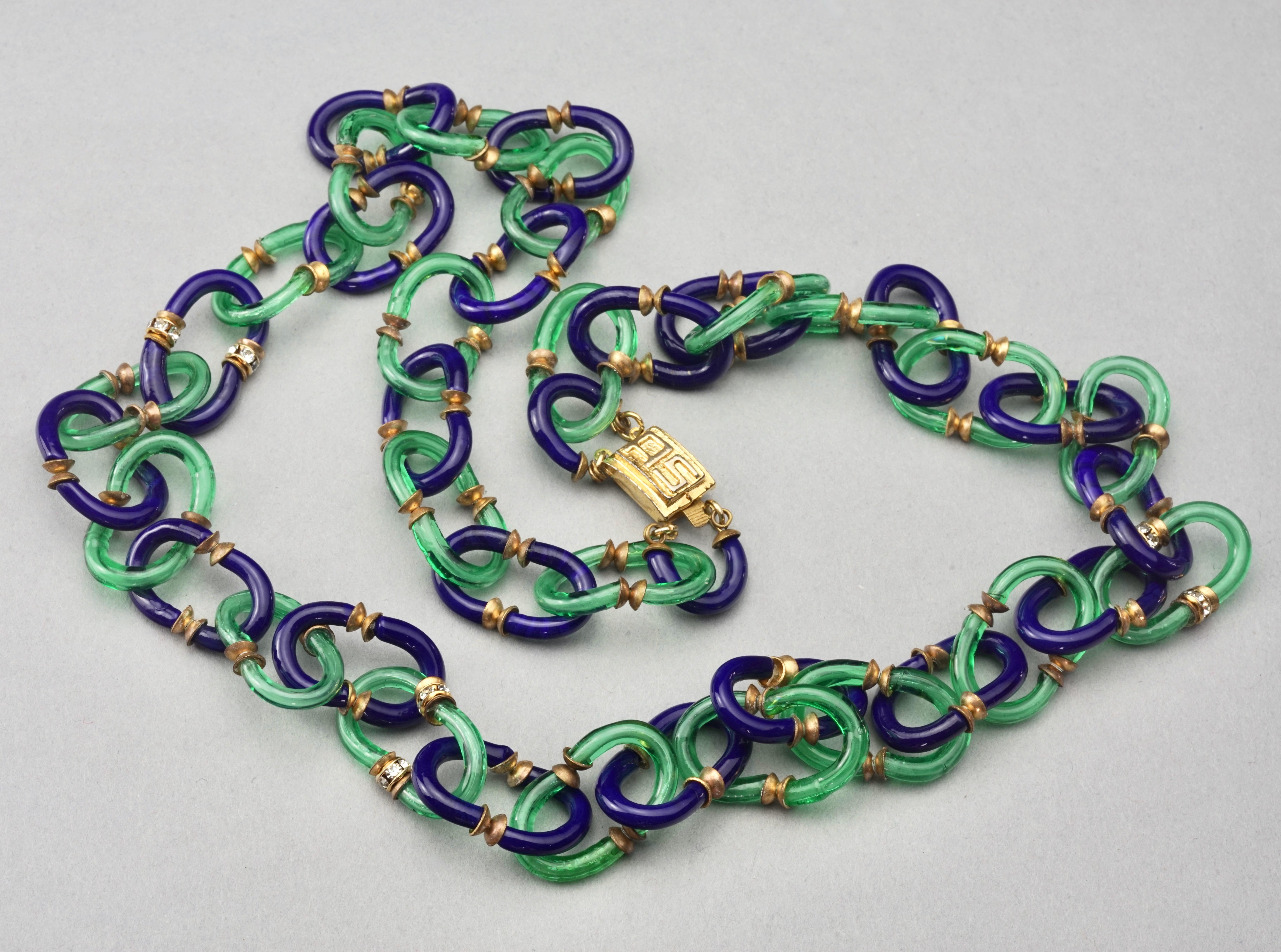 Vintage ARCHIMEDE SEGUSO for CHANEL Murano Blue Green Glass Linked Necklace In Excellent Condition In Kingersheim, Alsace