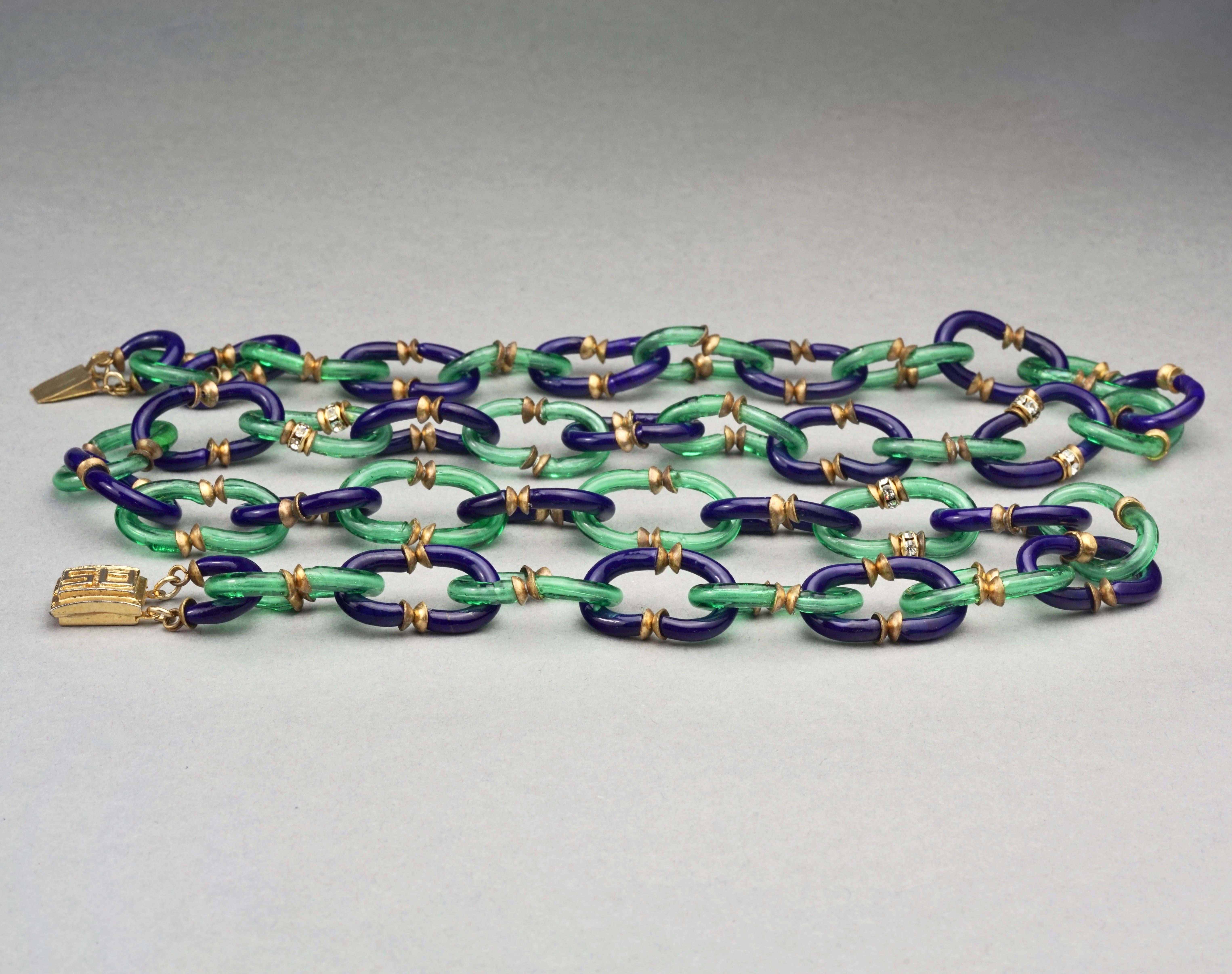 Women's Vintage ARCHIMEDE SEGUSO for CHANEL Murano Blue Green Glass Linked Necklace