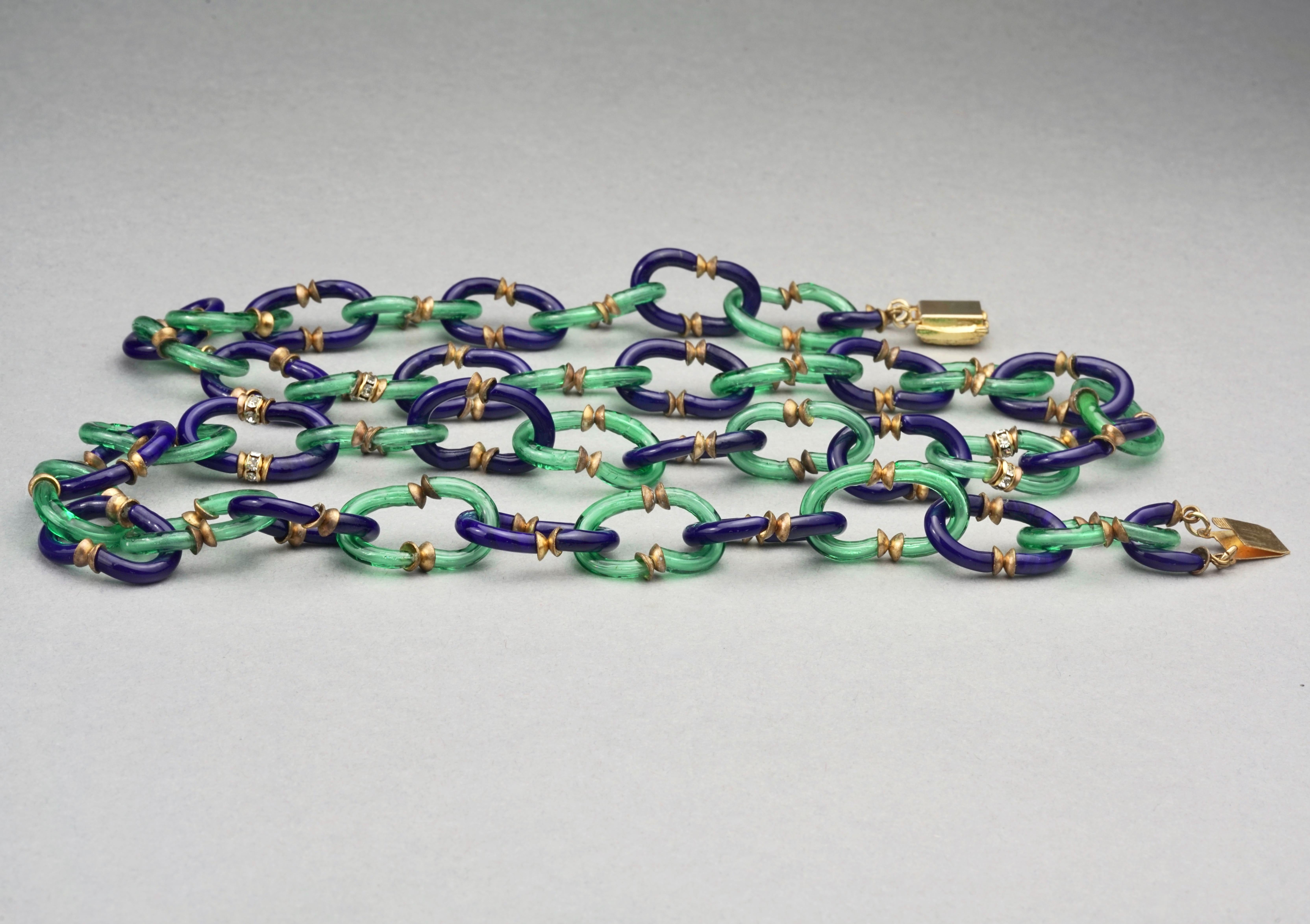 Vintage ARCHIMEDE SEGUSO for CHANEL Murano Blue Green Glass Linked Necklace 1