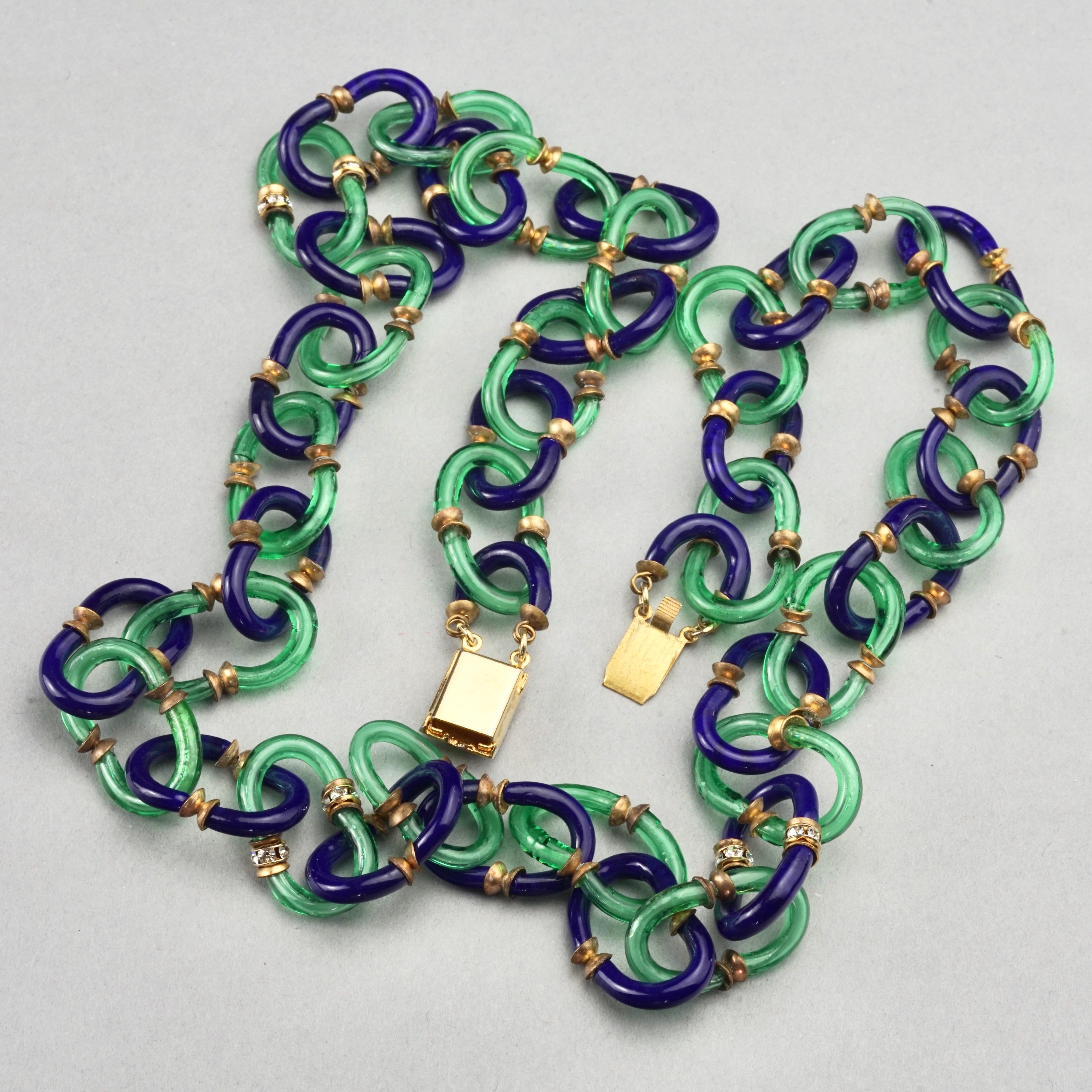 Vintage ARCHIMEDE SEGUSO for CHANEL Murano Blue Green Glass Linked Necklace 2