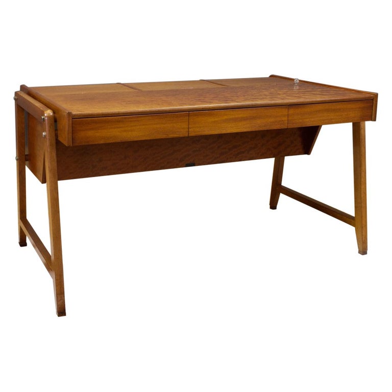 Vintage Architect Desk by Clausen and Maurus in Quilted Mahogany, 1960s ...