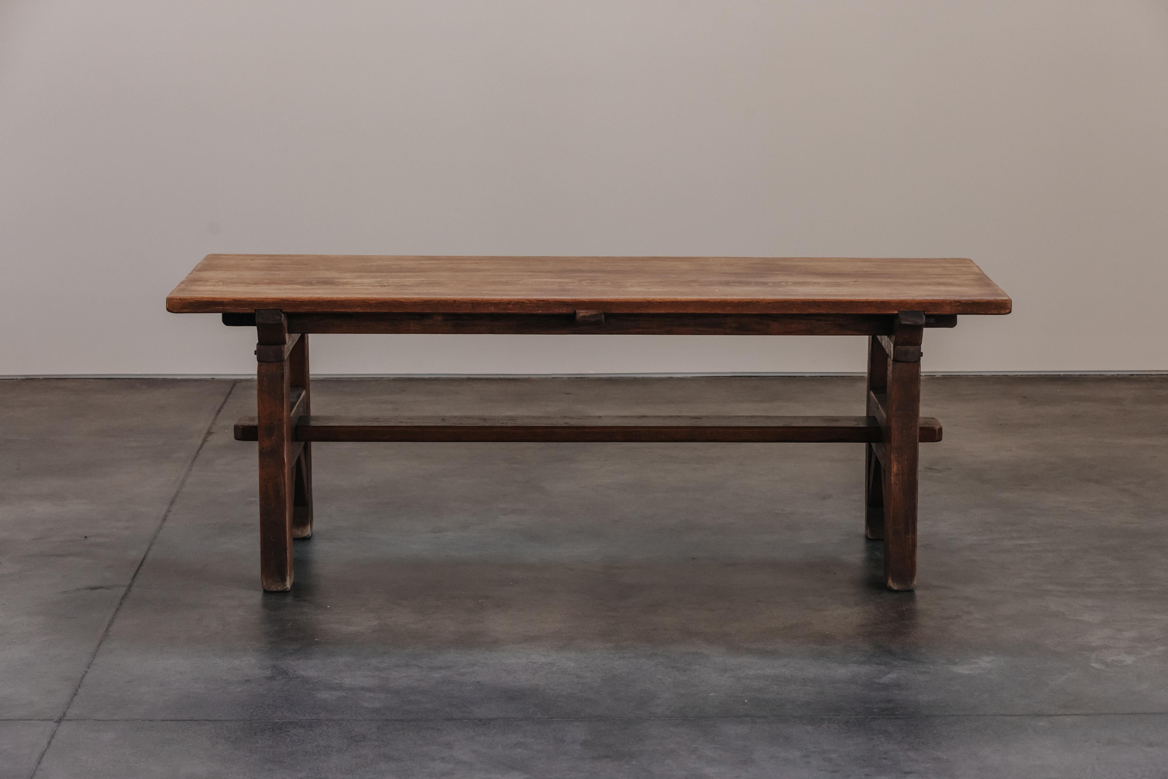 Vintage Architect Dining Table From France, Circa 1960.  Solid oak construction with light wear and use.