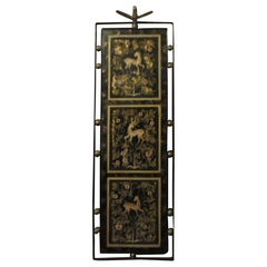Vintage Architectural Hand Painted iron Panel with Gilt