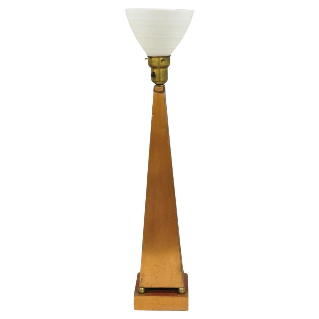 Vintage Architectural Mid Century Modern Copper Metal Obelisk Pyramid Table Lamp