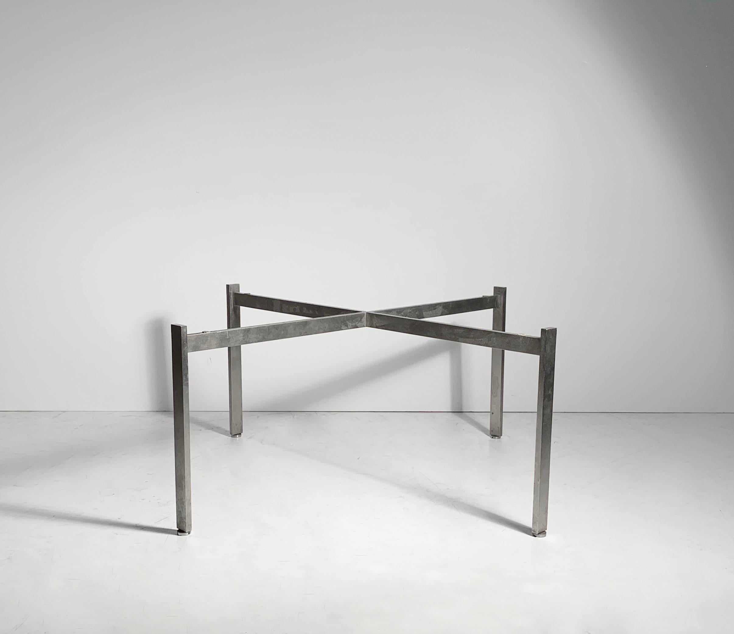Vintage architectural steel table base. A solid very well made steel base. Uncertain to designer and manufacturer. very much in the manner of Poul Kjaerholm. The steel has a nice understated designer finish. style of Mies van der Rohe

Takes a 36 x