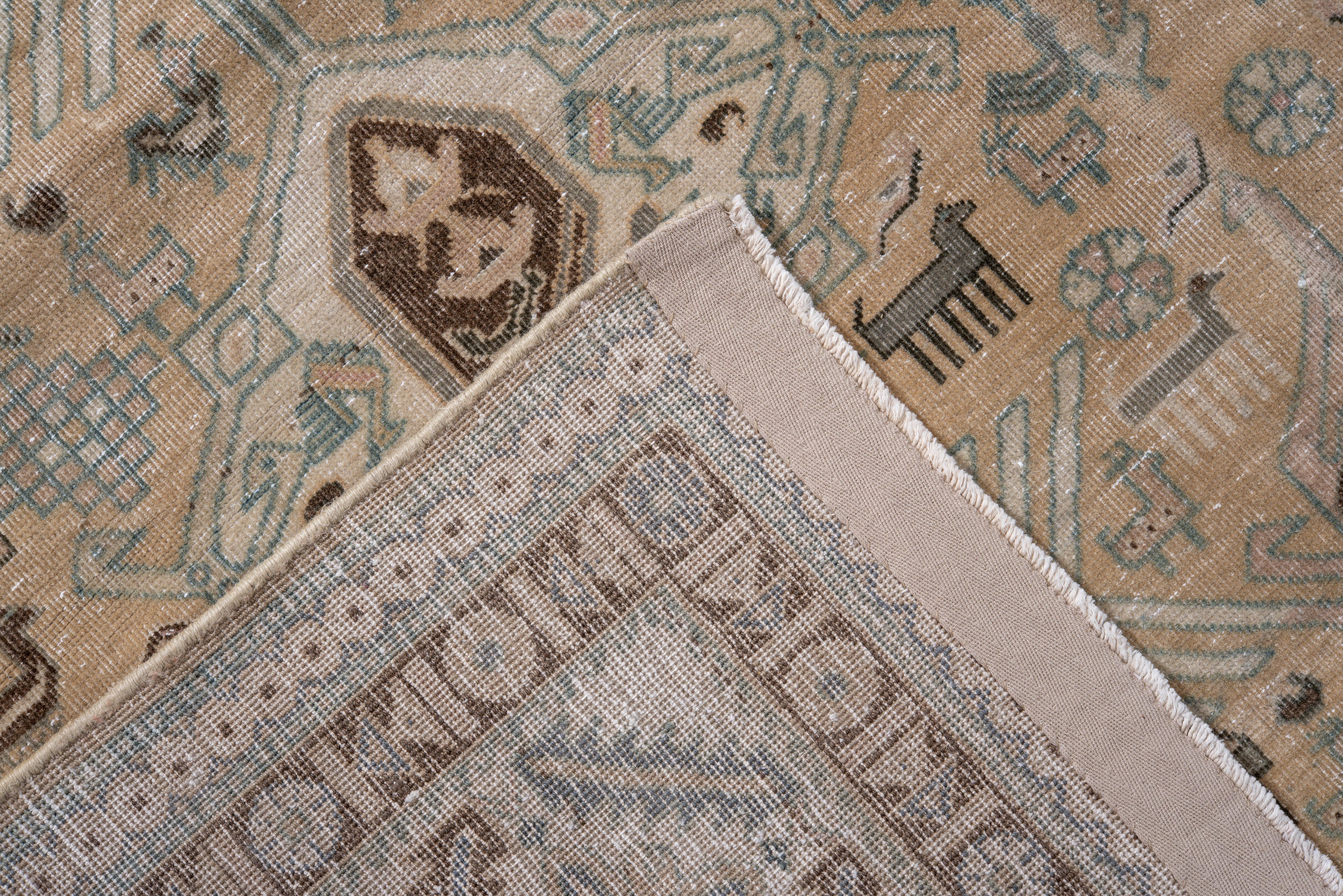 Vintage Ardebil Rug camel field with tribal lattice In Good Condition For Sale In New York, NY