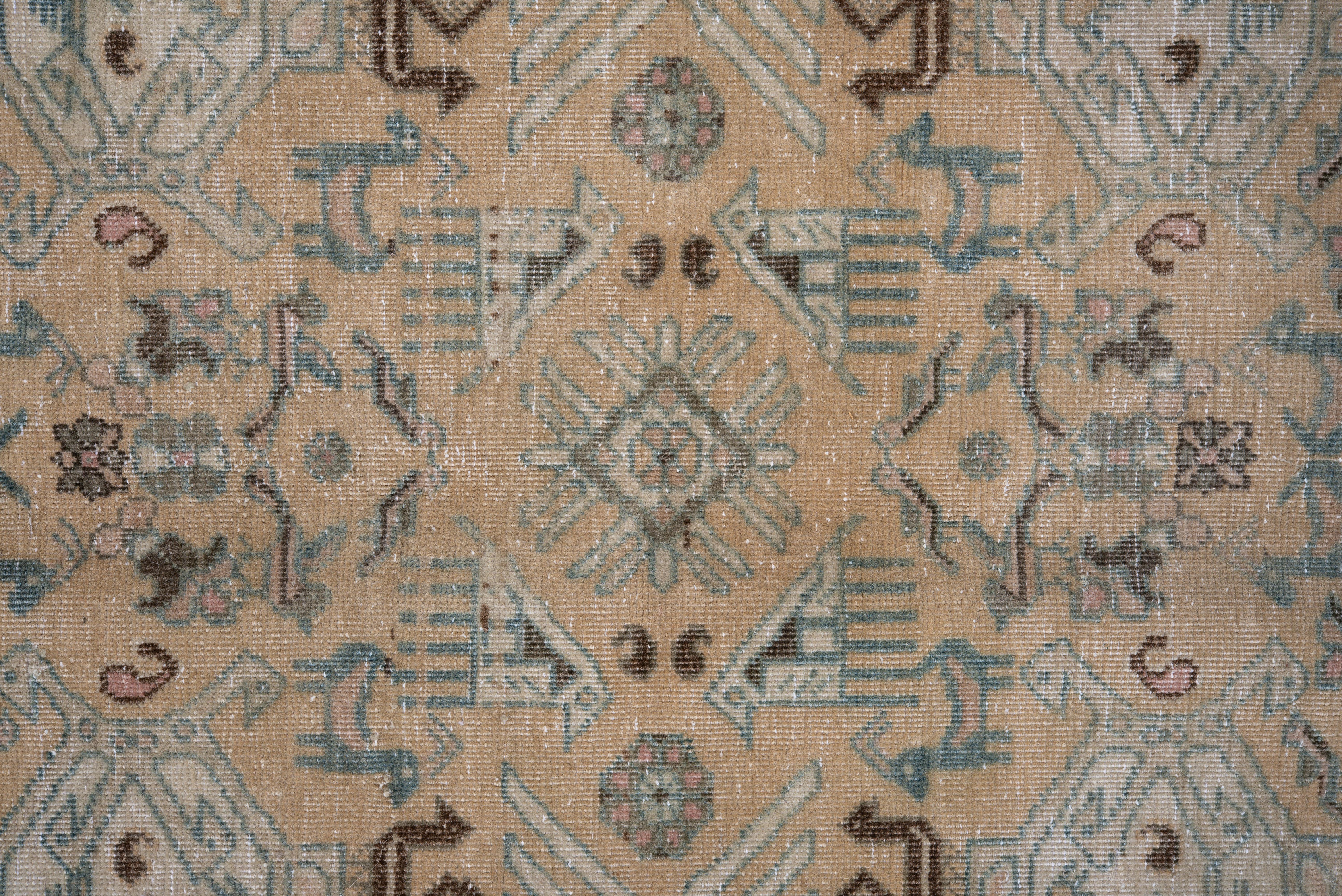 Wool Vintage Ardebil Rug camel field with tribal lattice For Sale