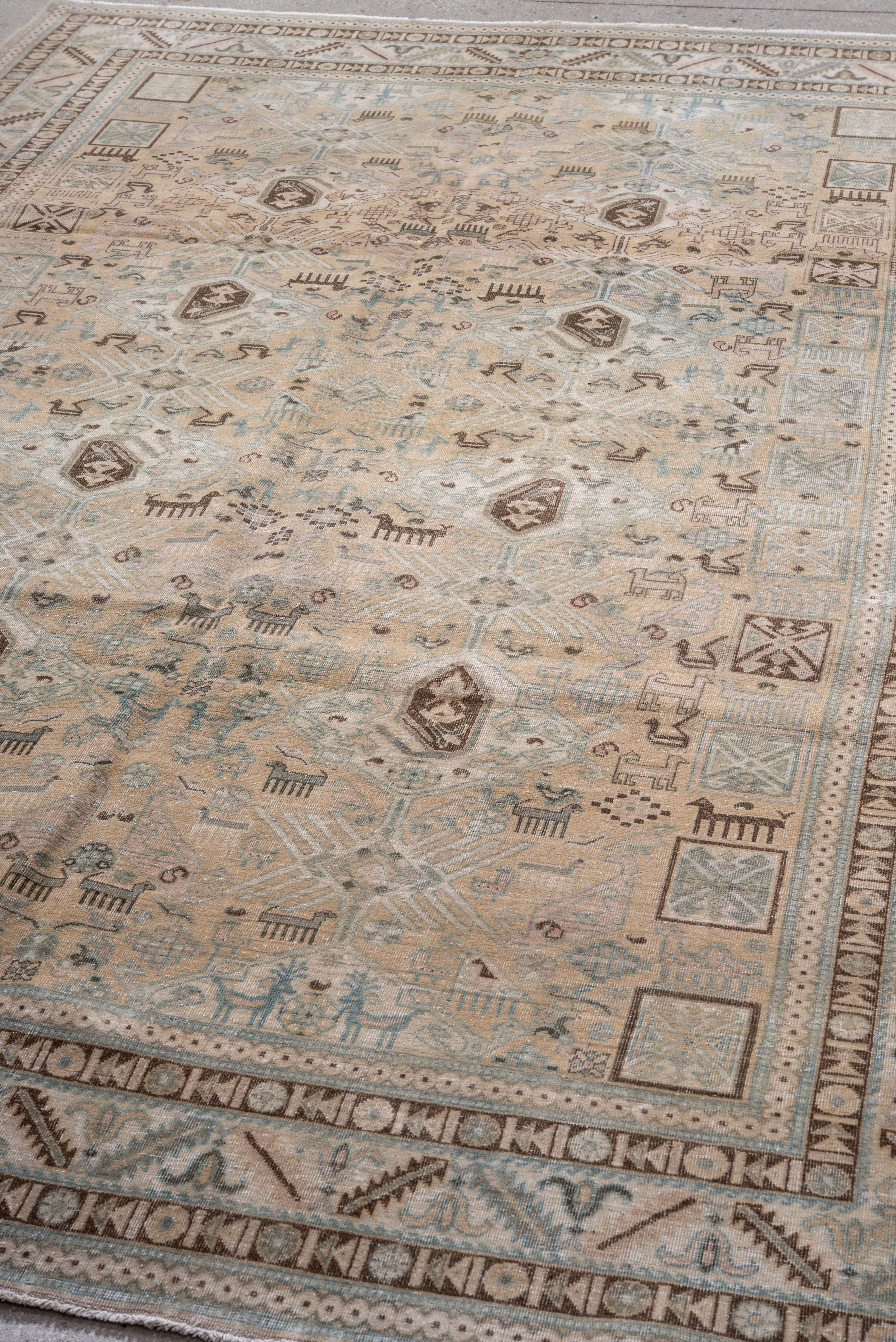 Vintage Ardebil Rug camel field with tribal lattice For Sale 2