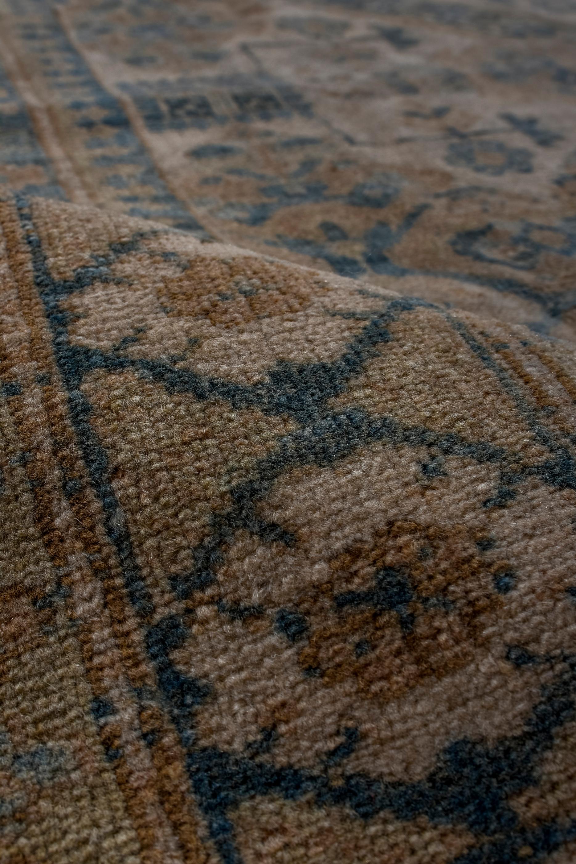 Wool Vintage Ardebil Rug with Straw Field and and Blue Details  For Sale