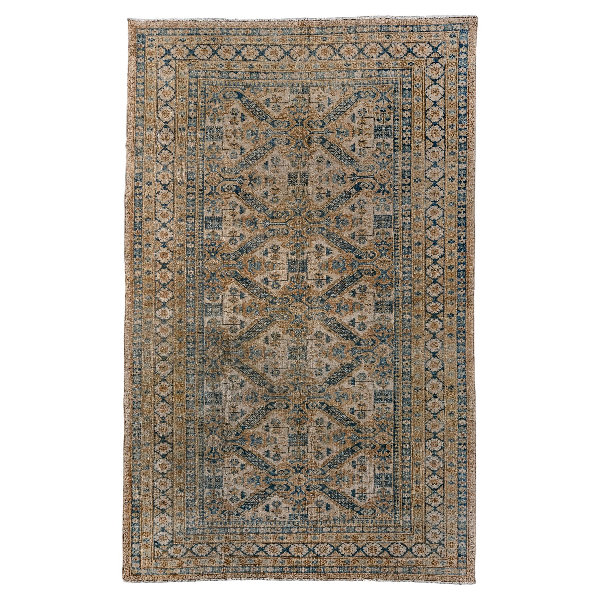 Vintage Ardebil Rug with Straw Field and and Blue Details  For Sale