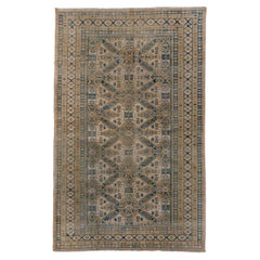 Retro Ardebil Rug with Straw Field and and Blue Details 
