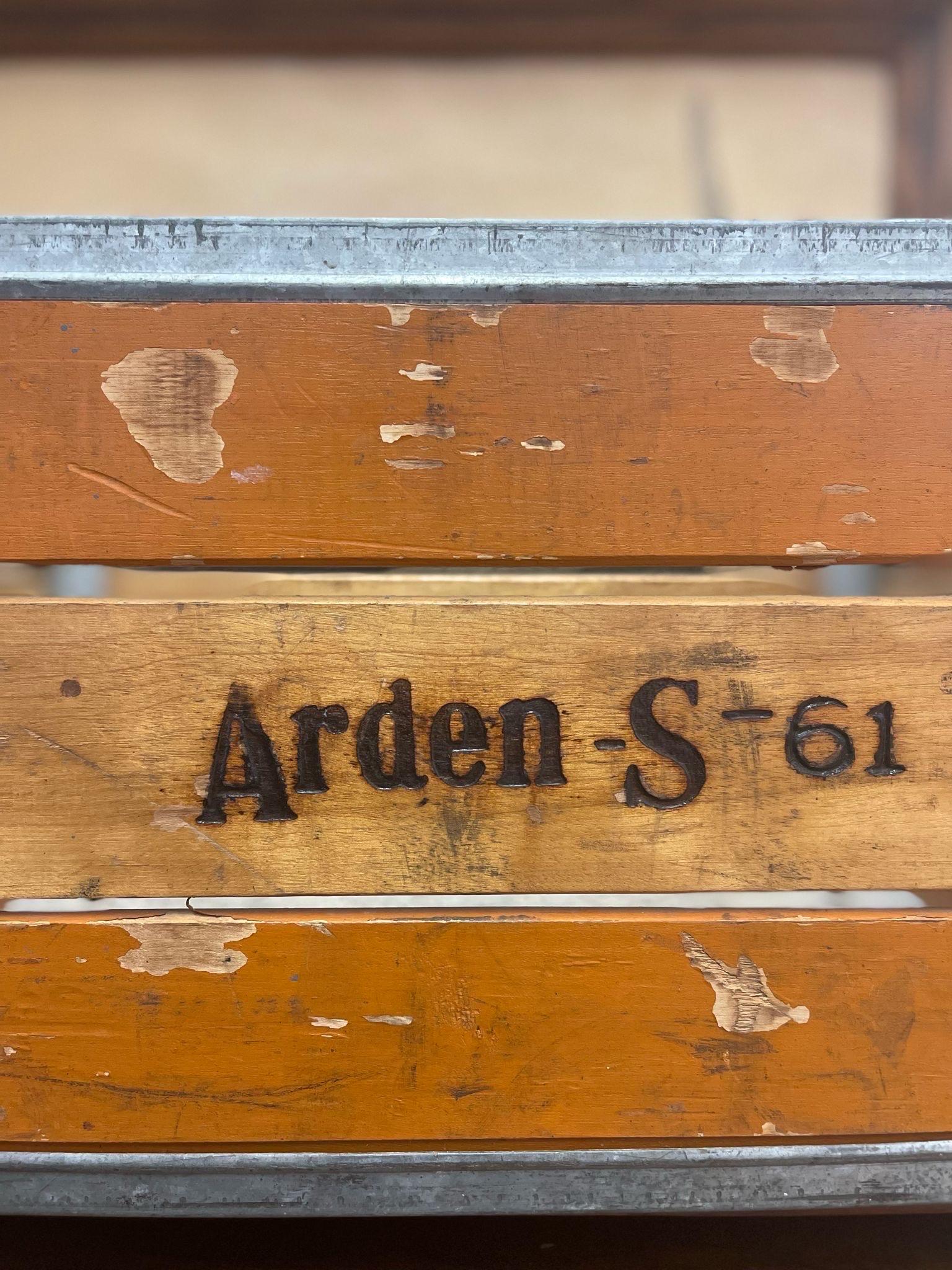 Mid-20th Century Vintage Arden Company Milk. Crane Wood and Metal Storage Box. For Sale