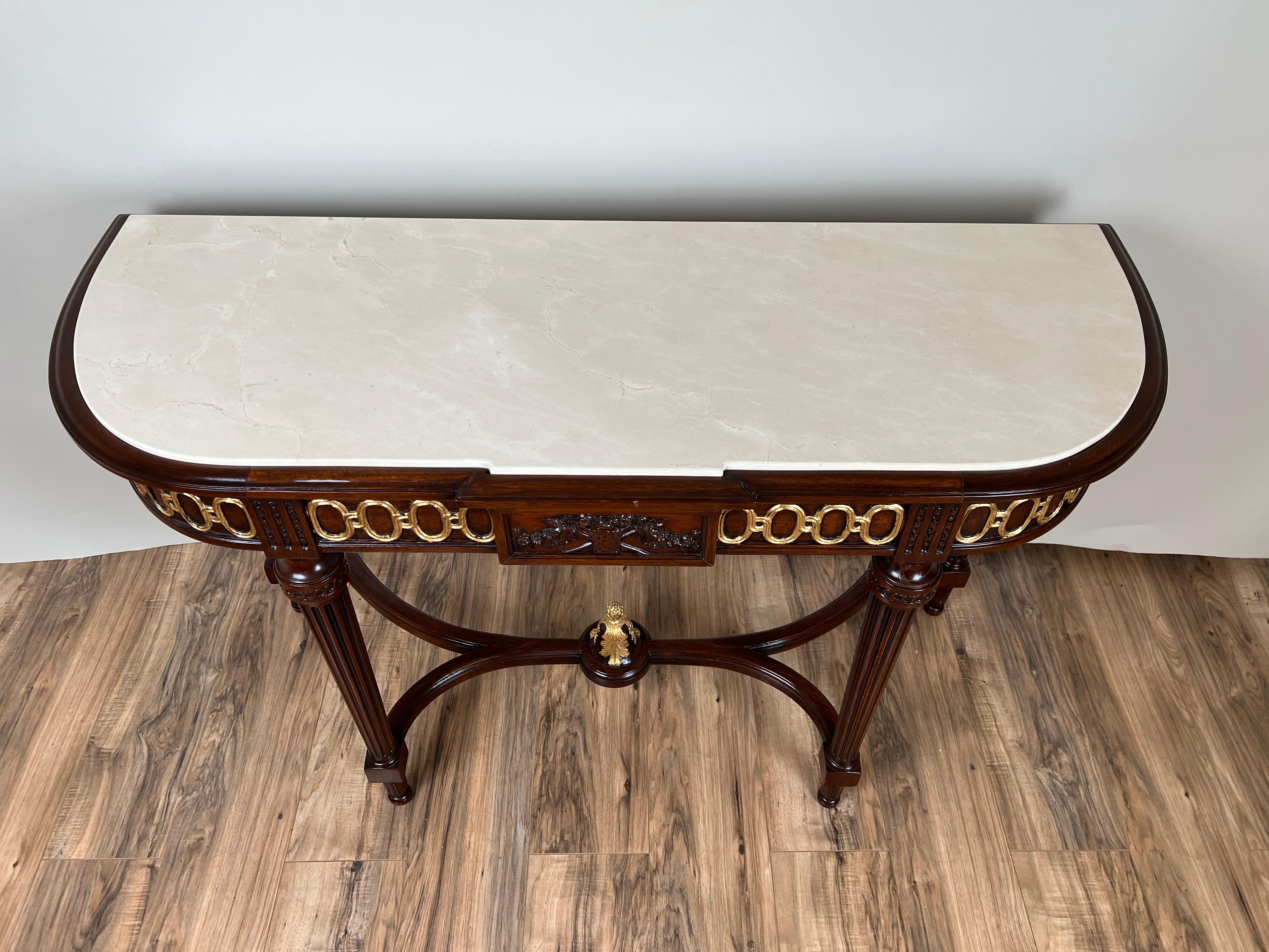 20ième siècle Vintage Ardley Hall Neoclassical Style Granite Top Parcel Gilt Console Table en vente