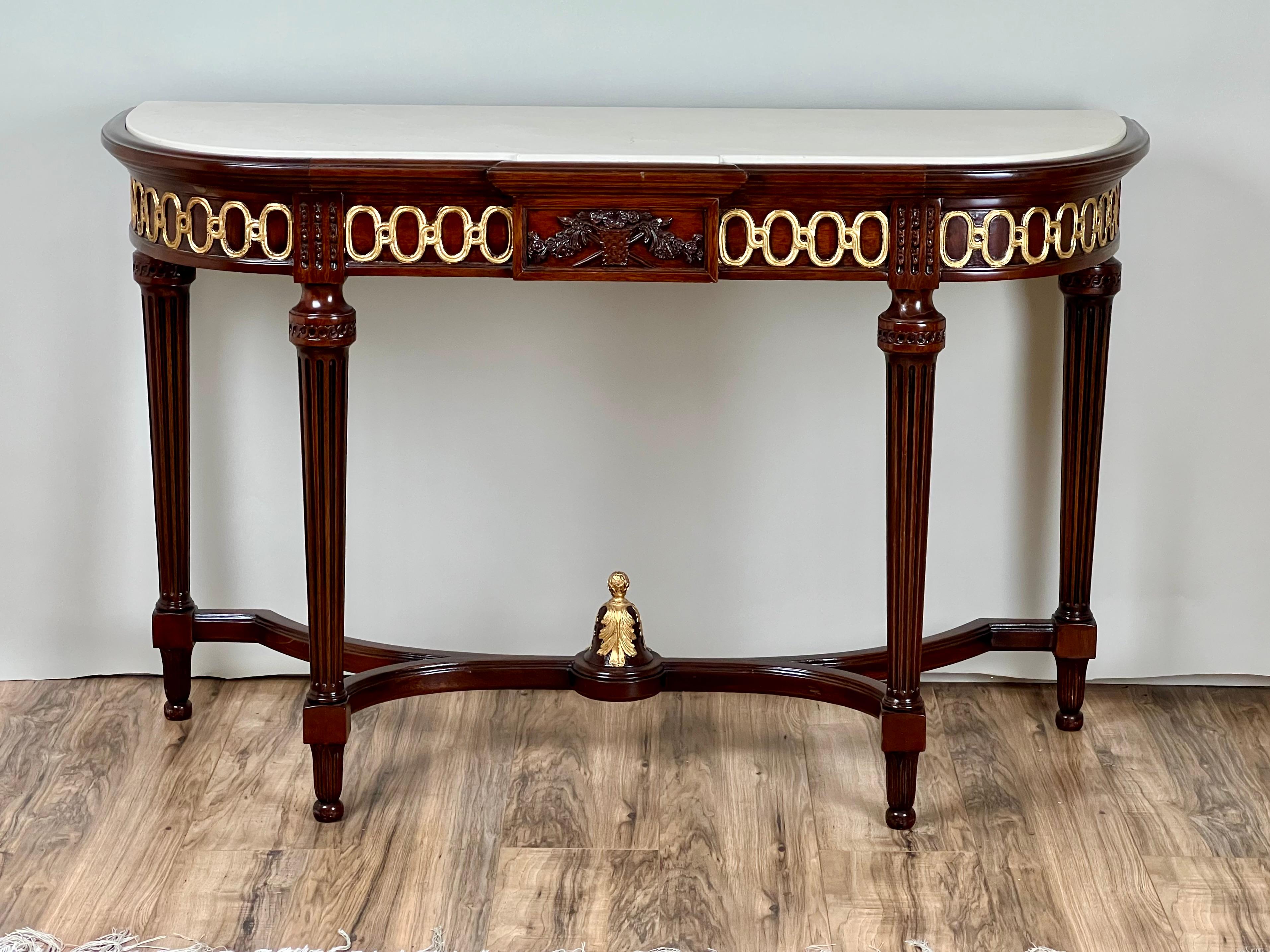Vintage Ardley Hall Neoclassical Style Granite Top Parcel Gilt Console Table en vente 2