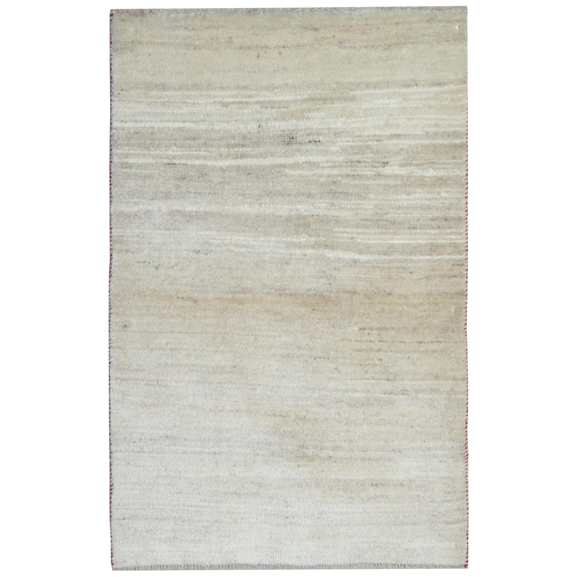 Vintage Area Rug, Plain Cream Handmade Wool Carpet Rug For Sale