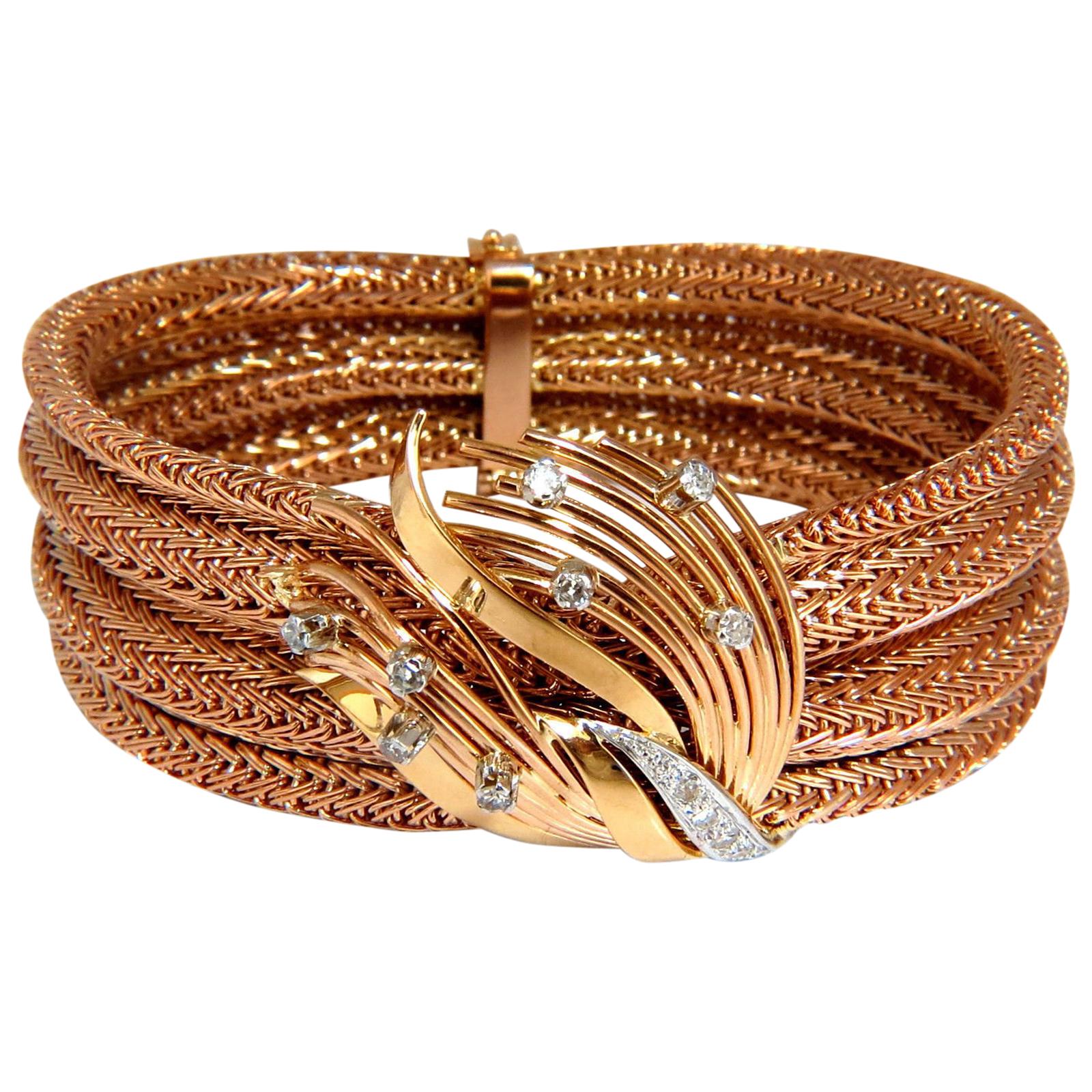 Vintage Repubblica Argentina 18kt Flex Mesh Tubolare .50ct. Bracciale con diamanti in vendita
