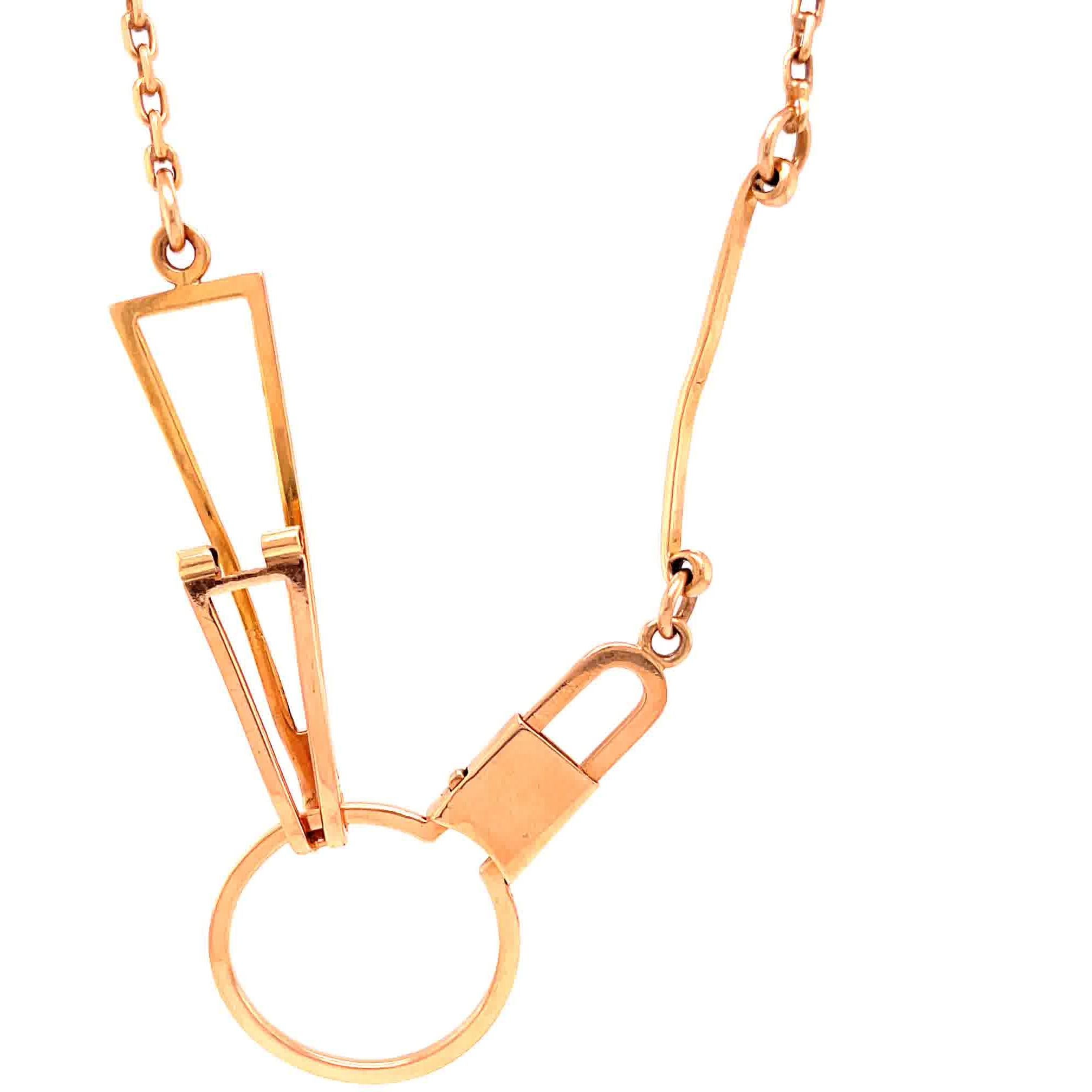 Women's or Men's Vintage Argentine 18 Karat Rose Gold Key Necklace