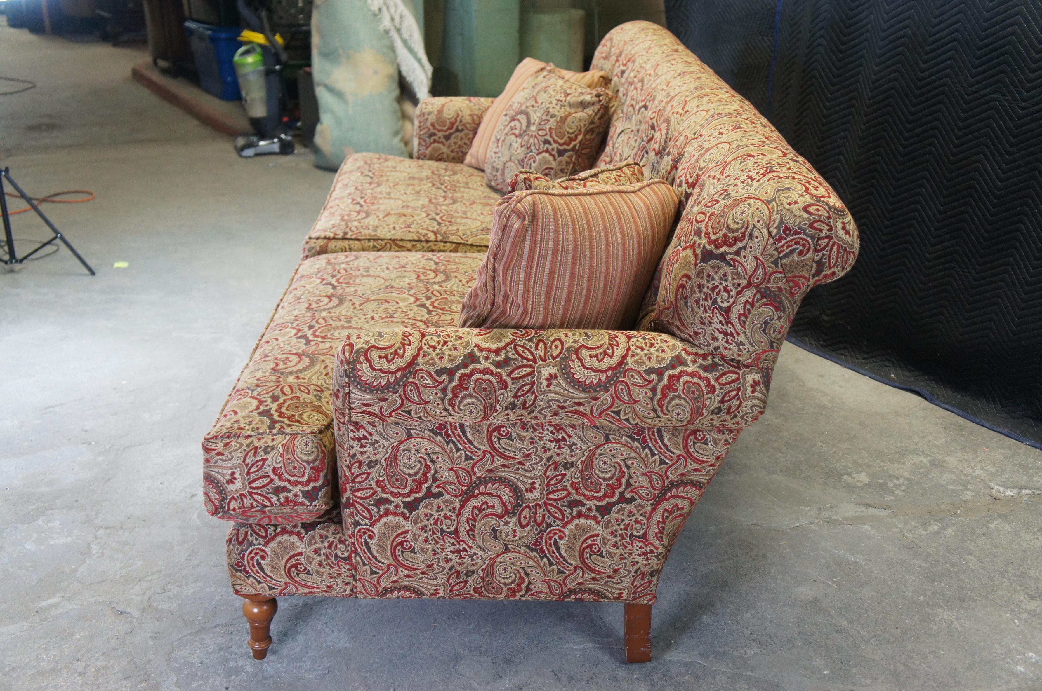 Vintage Arhaus Cambridge Collection Tufted Paisley Upholstered Sofa Couch 97 2