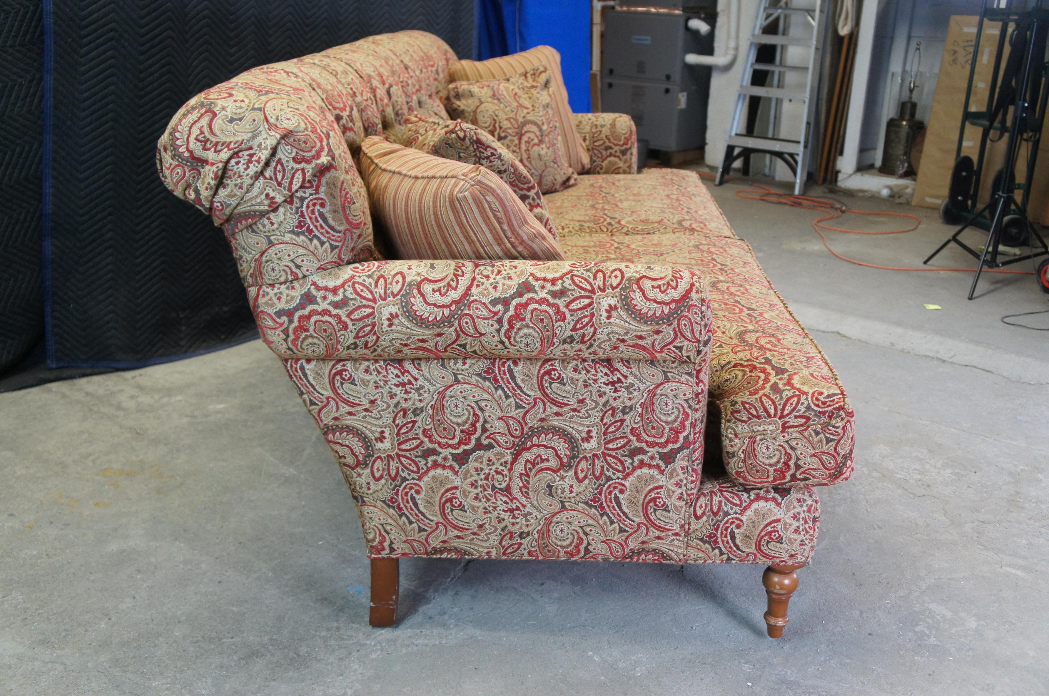 Vintage Arhaus Cambridge Collection Tufted Paisley Upholstered Sofa Couch 97 For Sale 3