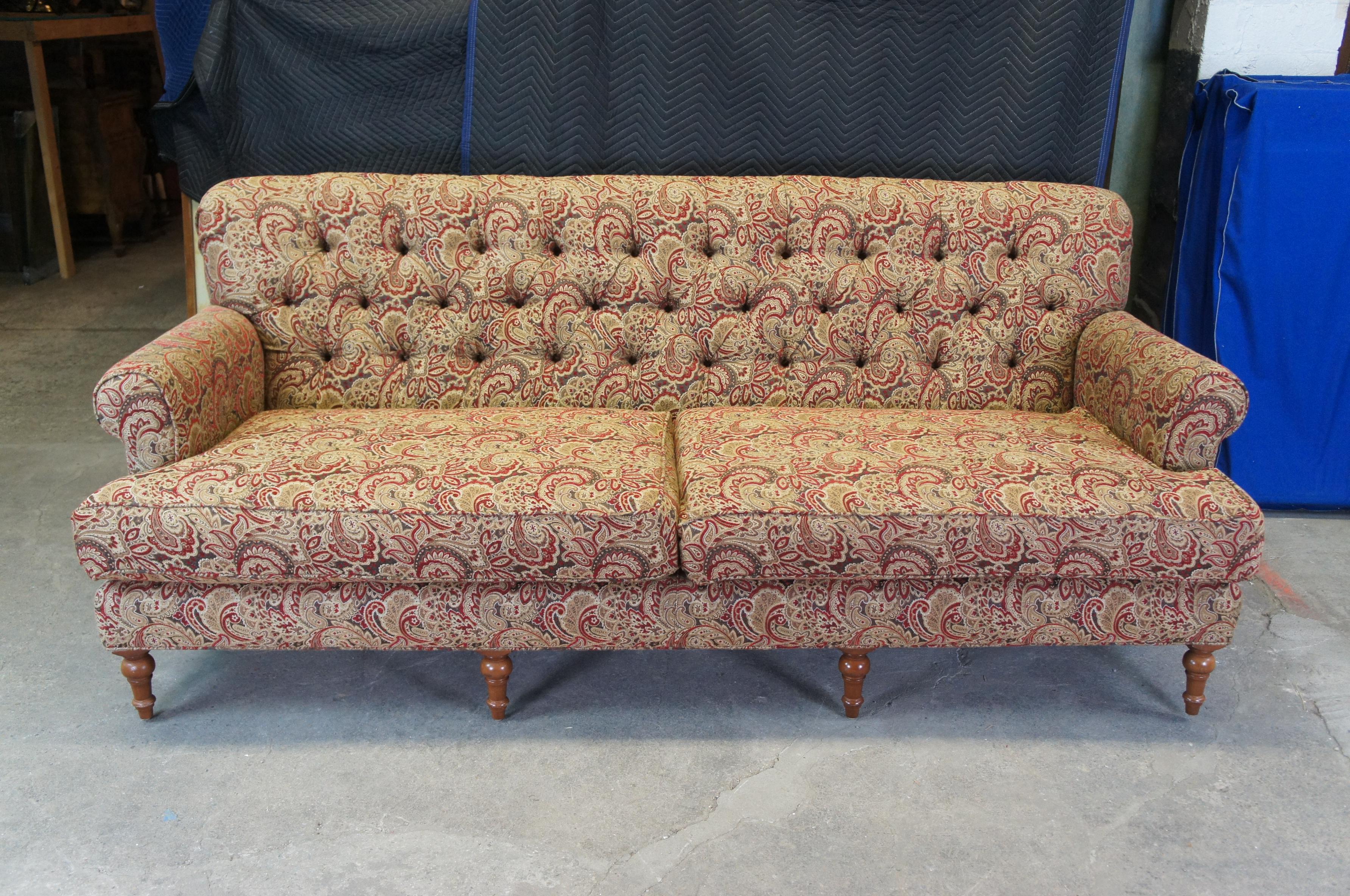 Vintage Arhaus Cambridge Collection Tufted Paisley Upholstered Sofa Couch 97 In Good Condition For Sale In Dayton, OH