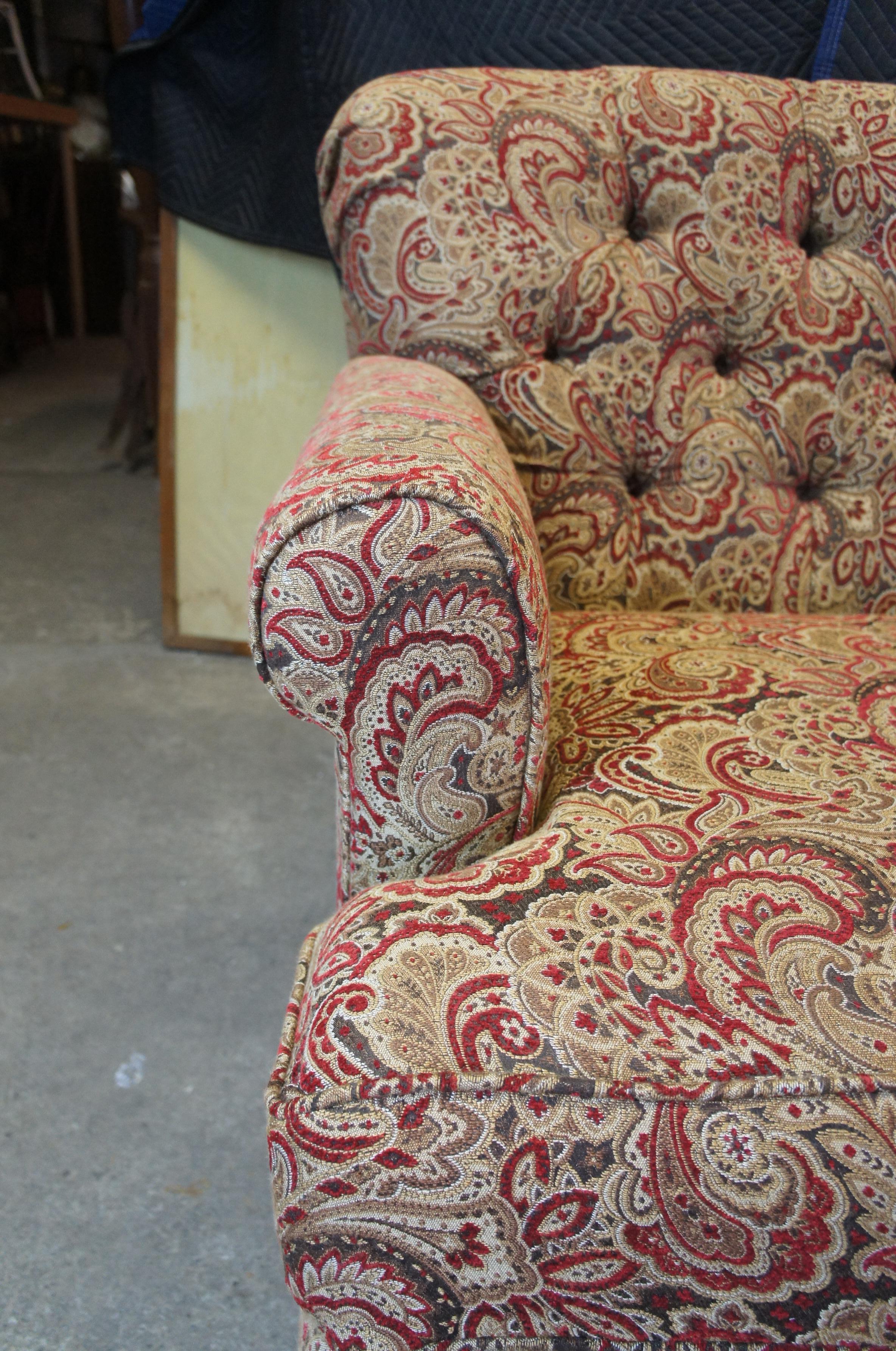 Upholstery Vintage Arhaus Cambridge Collection Tufted Paisley Upholstered Sofa Couch 97 For Sale