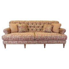 Vintage Arhaus Cambridge Collection Tufted Paisley Upholstered Sofa Couch 97"