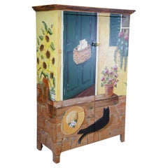 Vintage Arhaus Camden Field Collection Peint Armoire Cabinet Linen Press 60"