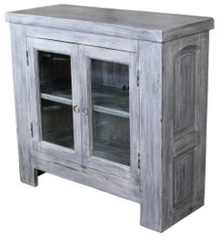 Vintage Arhaus Furniture Modern Grey 2-Door Glass TV Media Cabinet Console