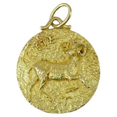 Vintage Aries Astrologischer Anhänger 18k Gold