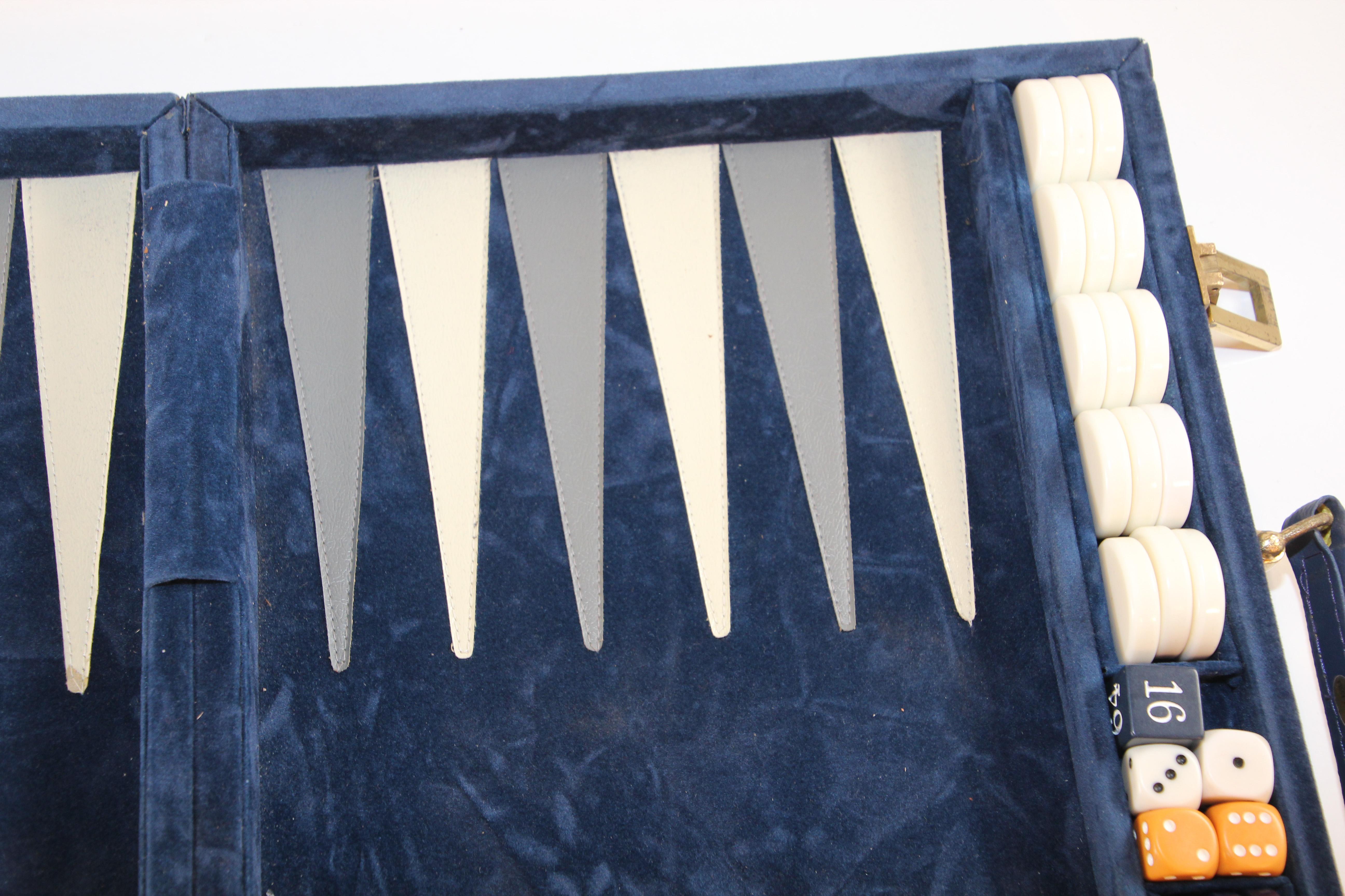 Vintage Aries Backgammon Set in a Blue Briefcase 1970s  1