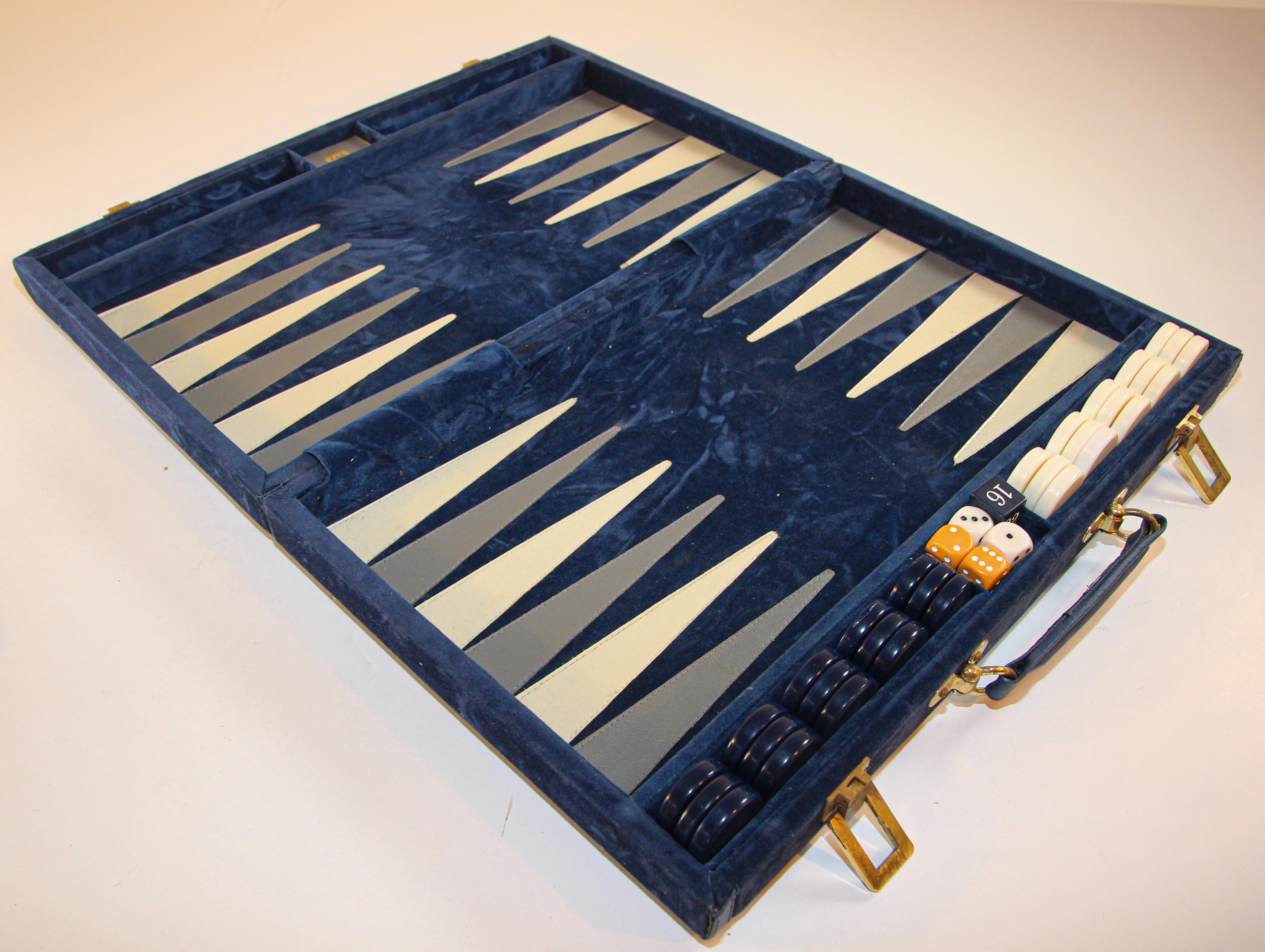 Mid-Century Modern Vieux jeu de backgammon Aries dans une mallette bleue 1970