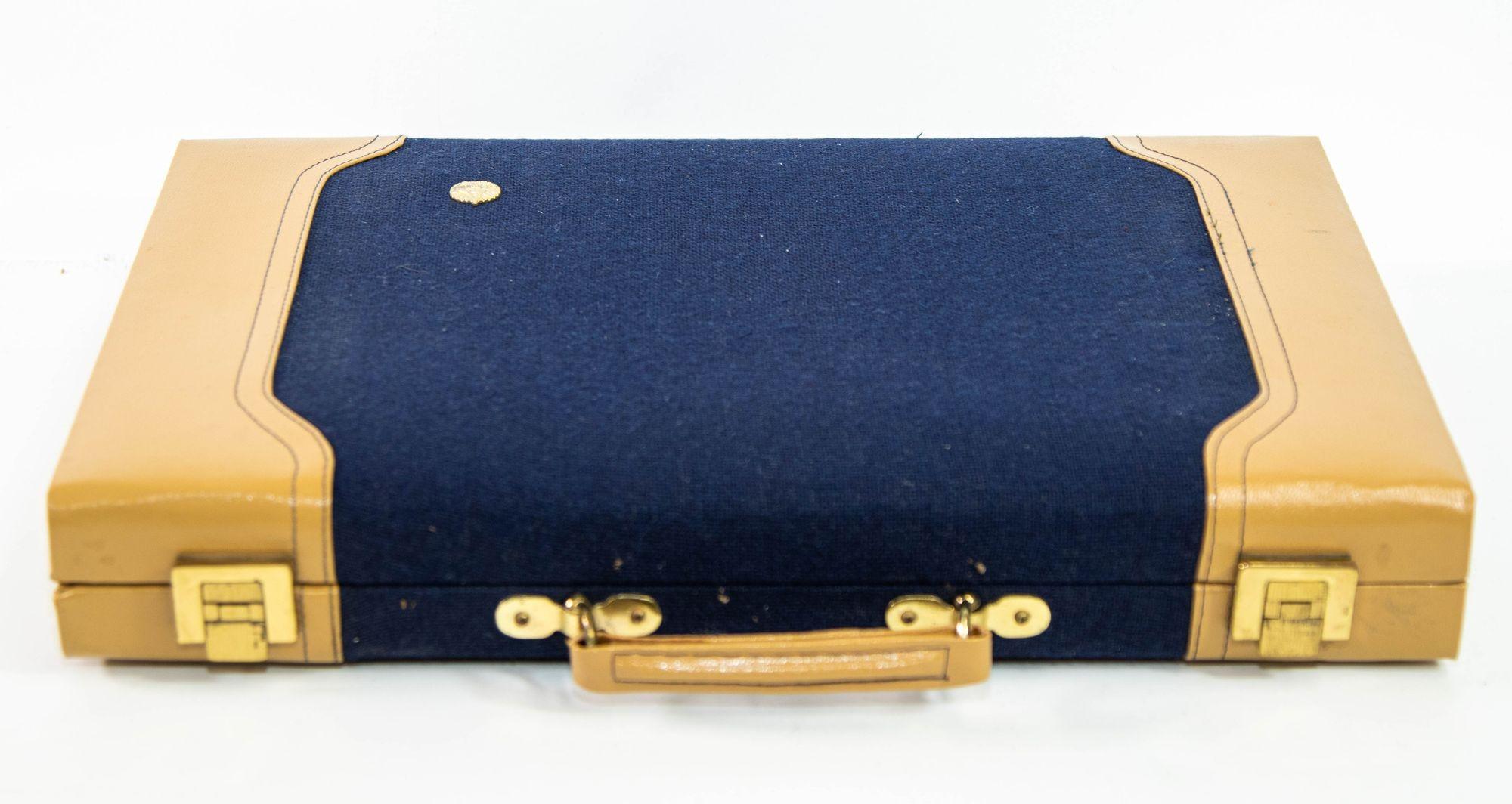 American Vintage Aries Backgammon Set in a Blue Briefcase 1970s