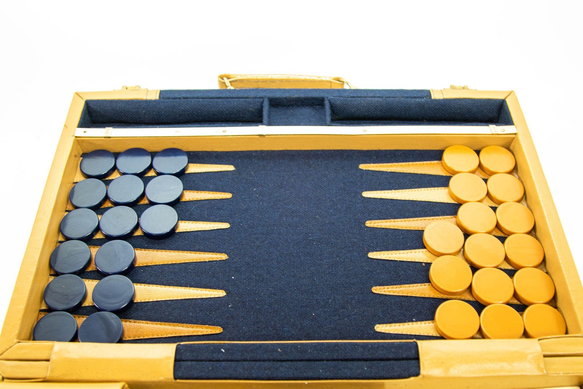 20th Century Vintage Aries Backgammon Set in a Blue Briefcase 1970s