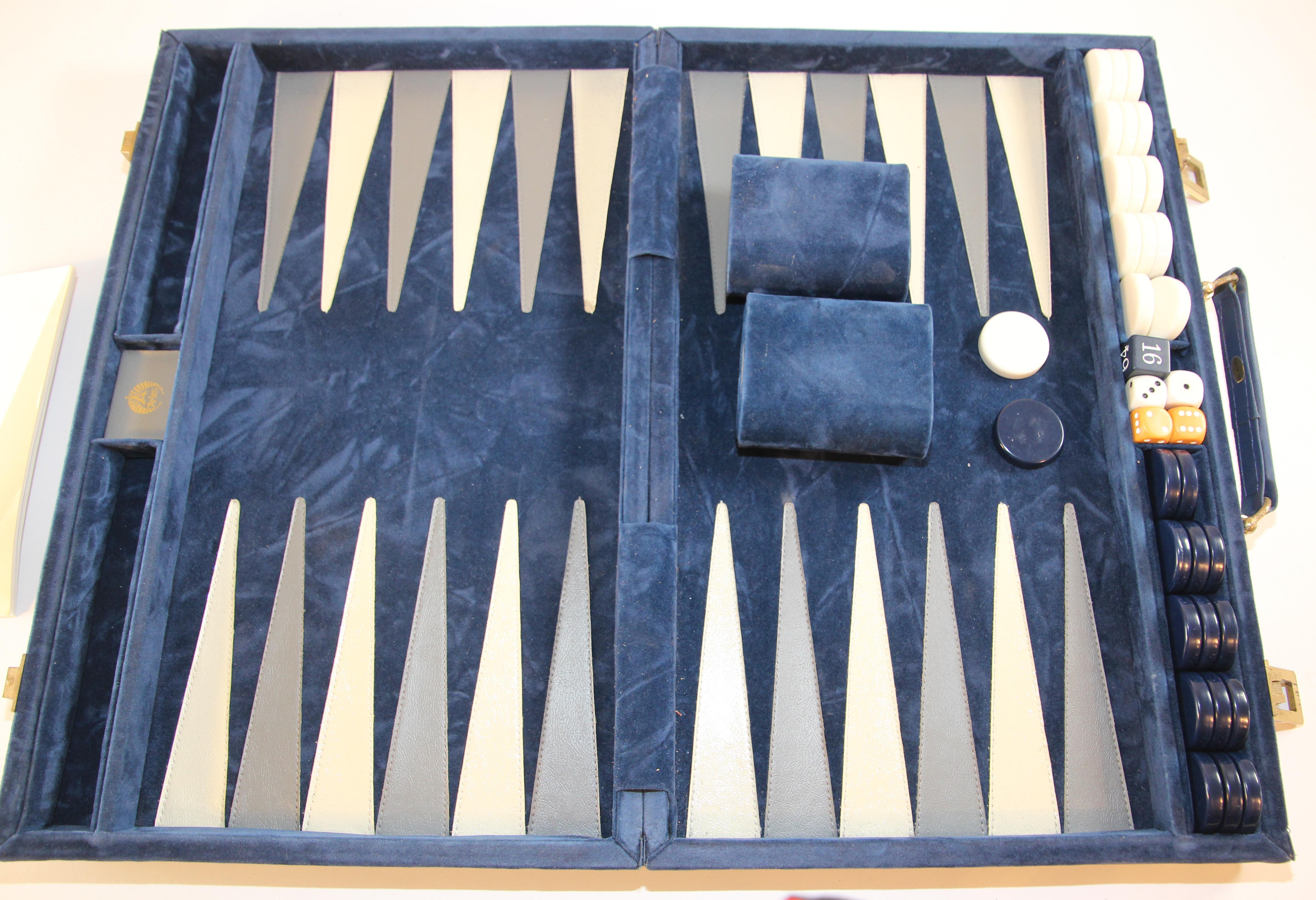 American Vintage Aries Backgammon Set in a Blue Briefcase 1970s 