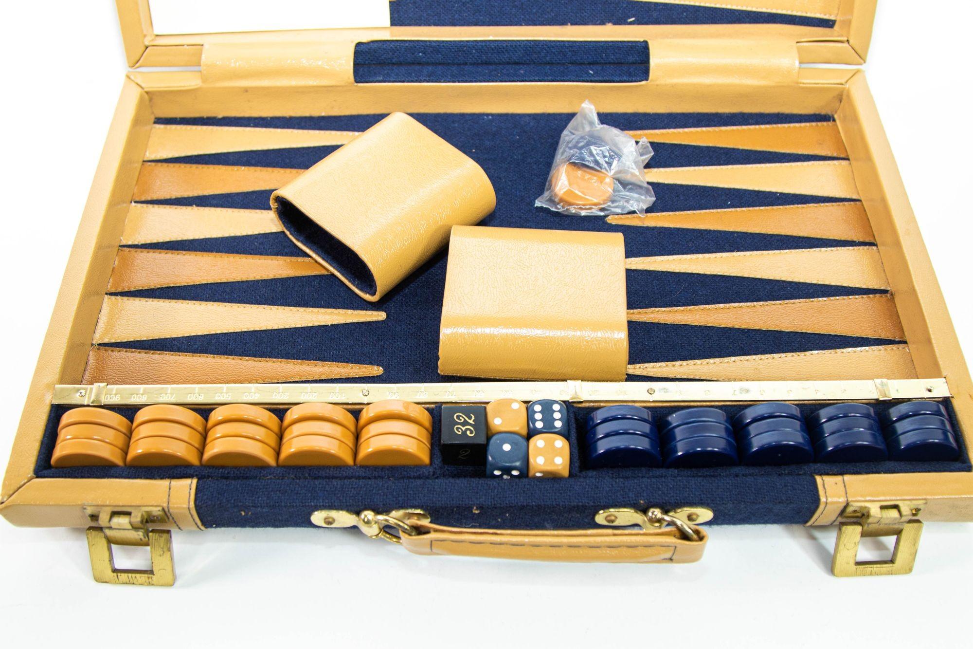 Wool Vintage Aries Backgammon Set in a Blue Briefcase 1970s