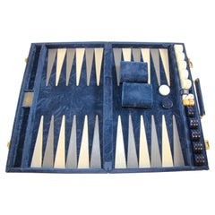 Vintage Aries Backgammon Set in einer blauen Aktentasche 1970er