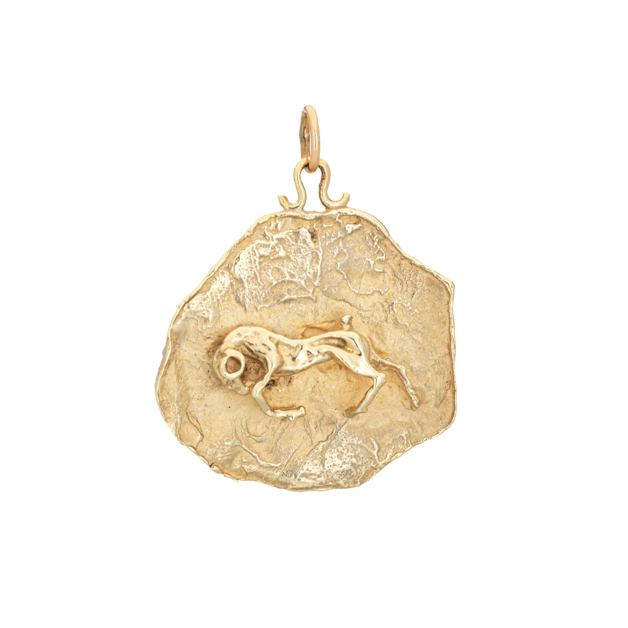 Modern Vintage Aries Medallion Pendant 14k Yellow Gold Zodiac Charm Fine Jewelry