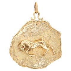 Colgante Medallón Vintage Aries Oro Amarillo 14k Encanto del Zodiaco Joyería Fina
