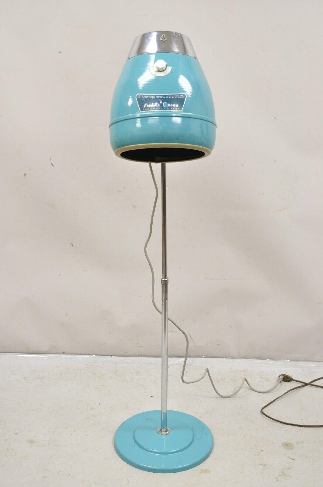 Vintage Aristette Queen Professional Standing Hood Hair Dryer in Turquoise Blue . Circa Mid 20th Century. Measurements: 57