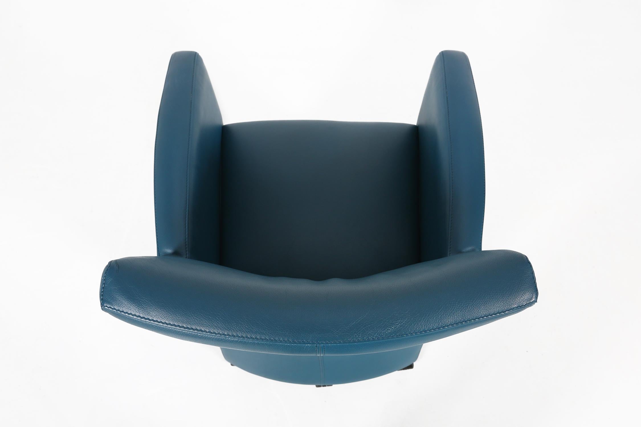 Vintage Sessel von Leolux in blauem Leder, 1990er Jahre im Angebot 6