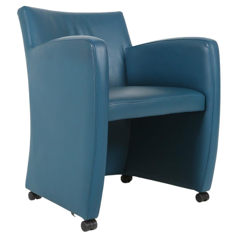 Vintage Arm chair by Leolux in blue leather, 1990s