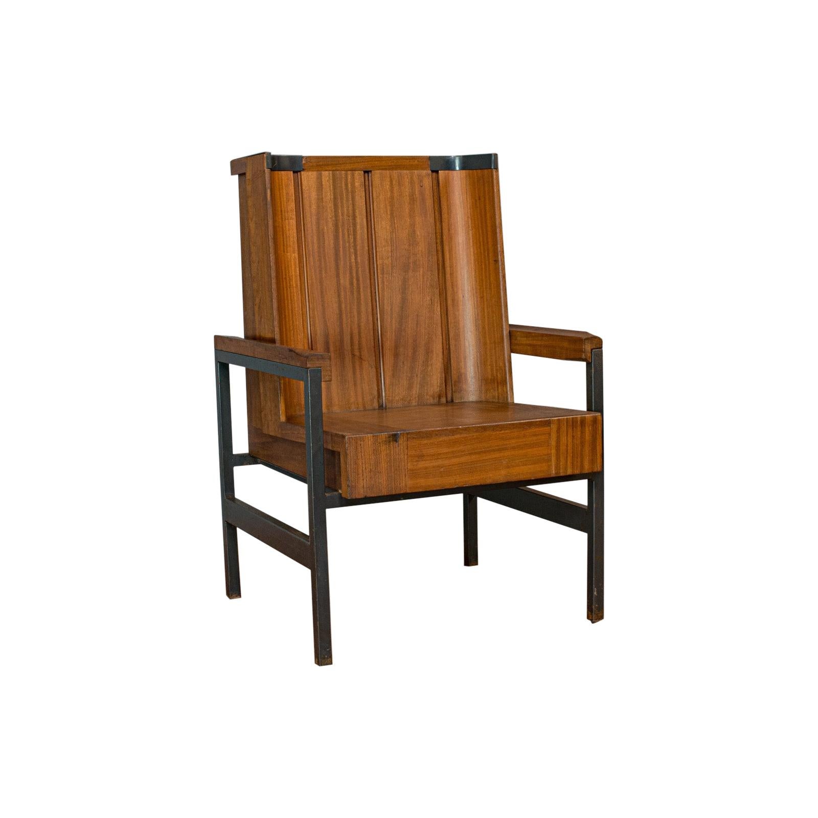 Vintage Armchair, English, Teak, Wingback, Seat, Modernist Taste, 20th Century