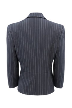 Chaqueta vintage de Armani Collezioni, asimétrica, de rayas finas azul marino y con doble botonadura