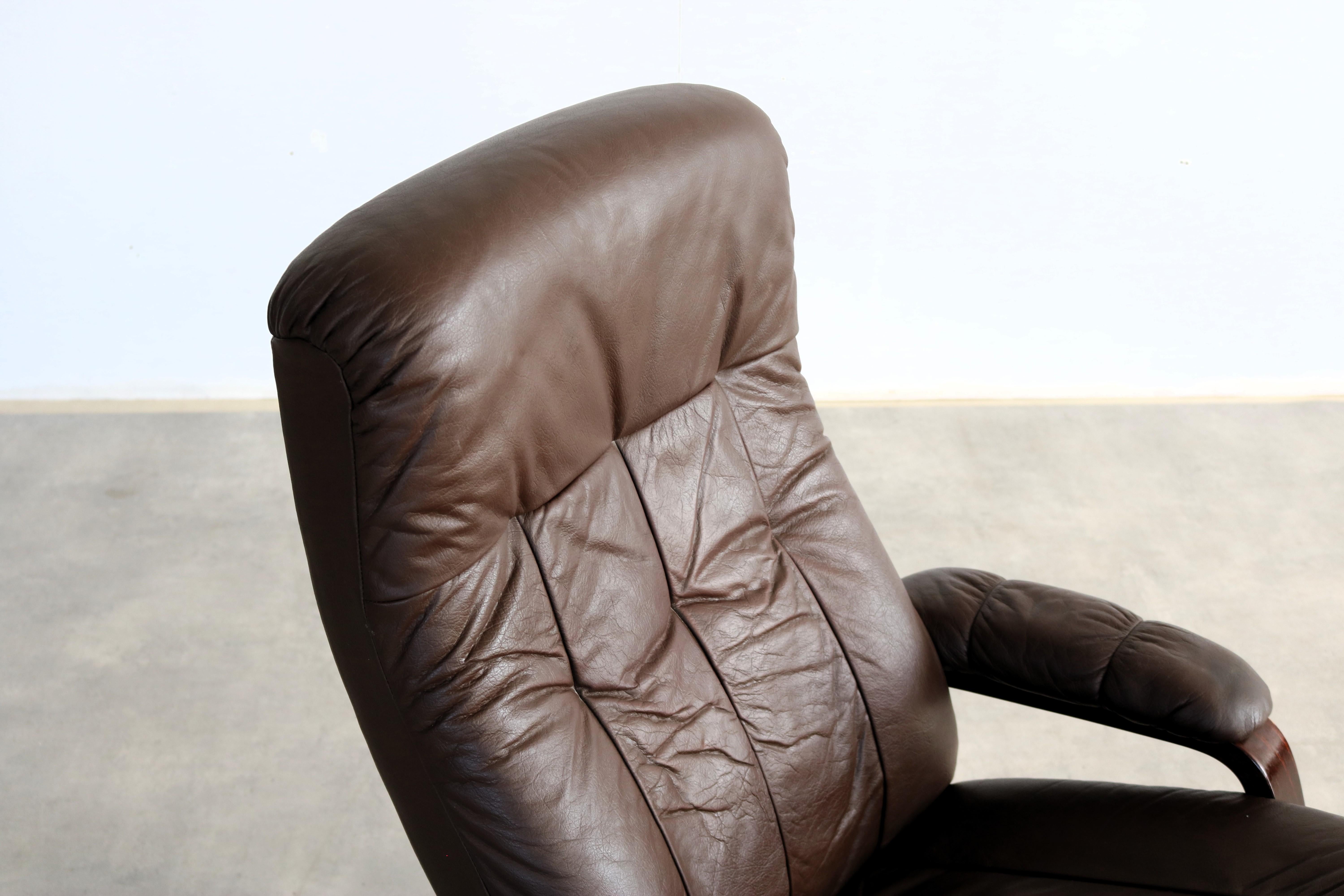 Leather vintage armchair  armchair  adjustable  60s  Danish For Sale