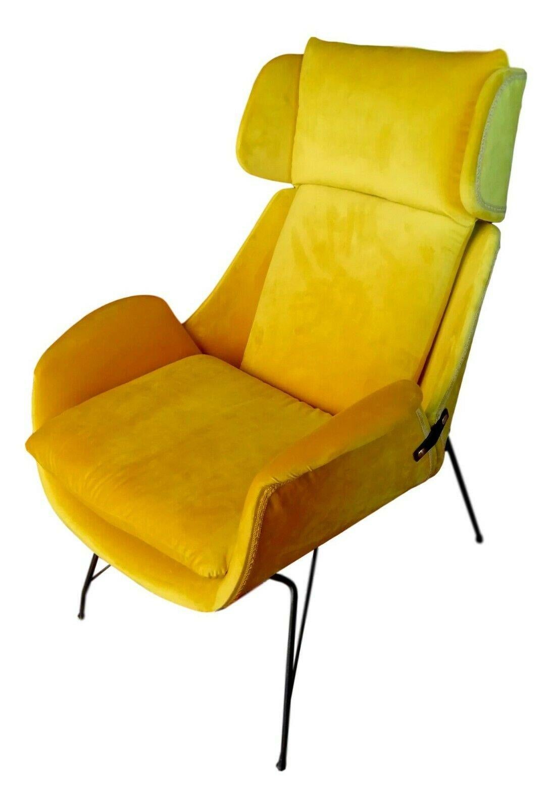 Velvet Vintage Armchair Design Augusto Bozzi for Saporiti, 1950s For Sale