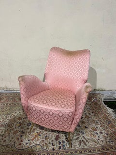 Elegant Mid-Century Armchair in Gio Ponti Style, Upholstered in Pink Geometric D