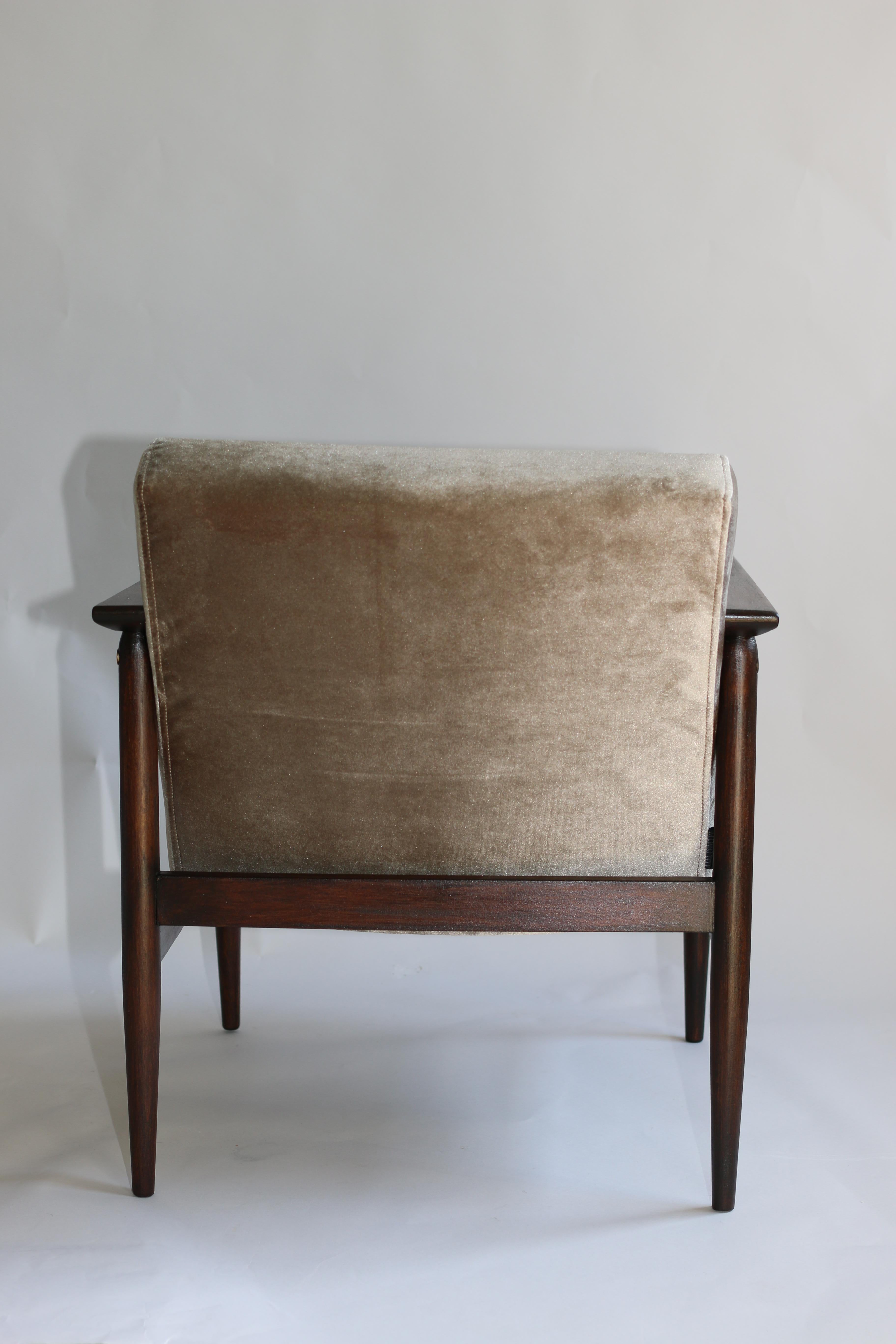 Woodwork Vintage Armchair in Beige Velvet from 1970s For Sale