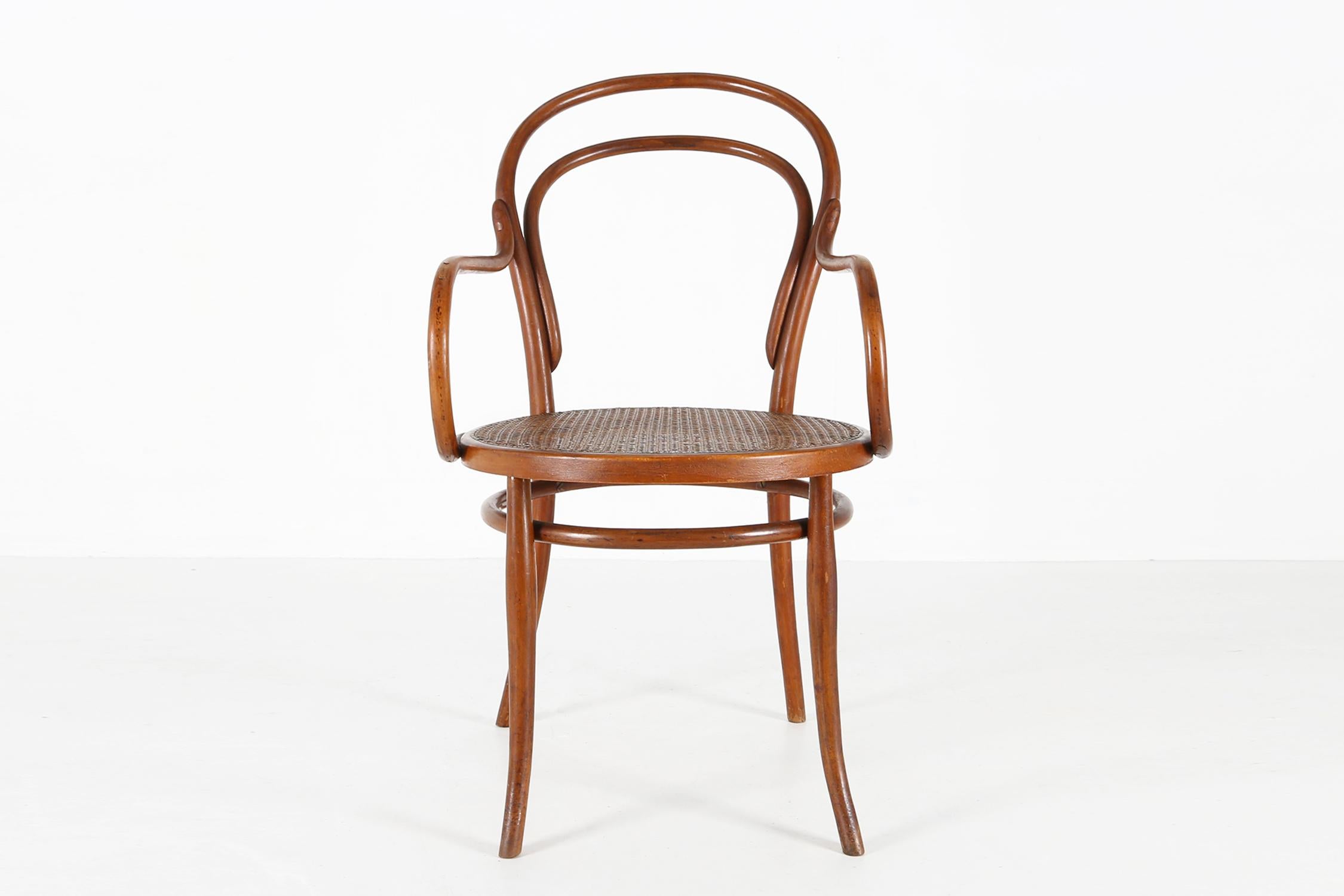 Art Deco Vintage armchair in bentwood with canework, France ca. 1950 For Sale