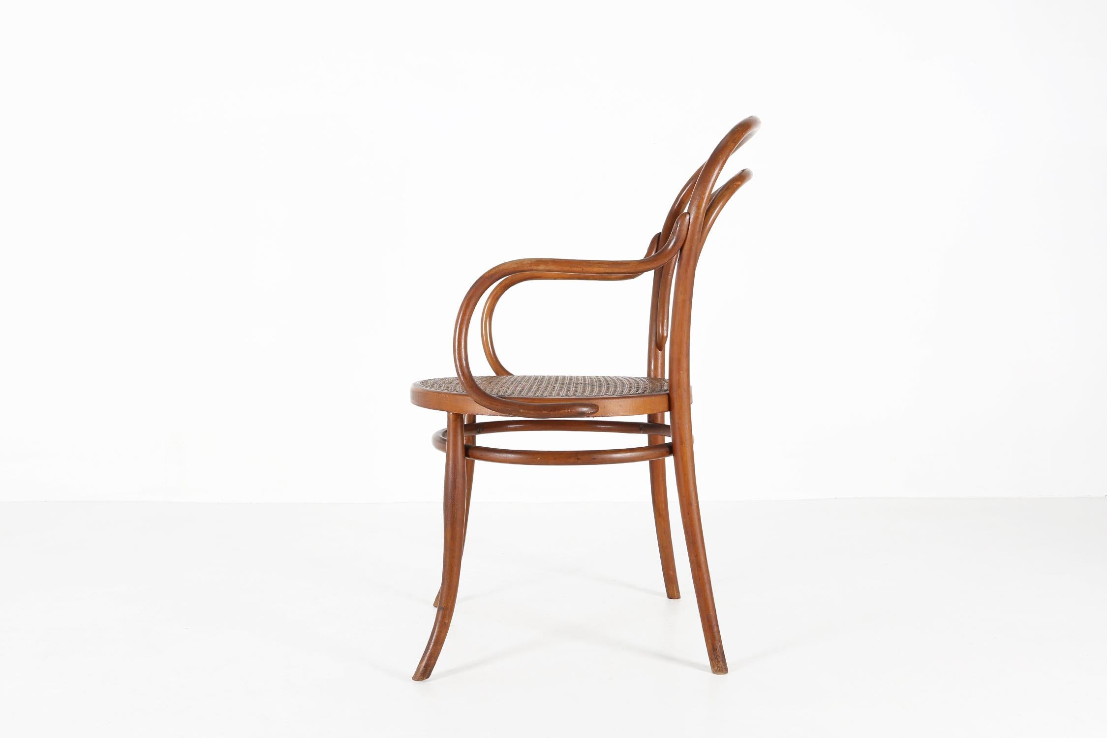 French Vintage armchair in bentwood with canework, France ca. 1950 For Sale
